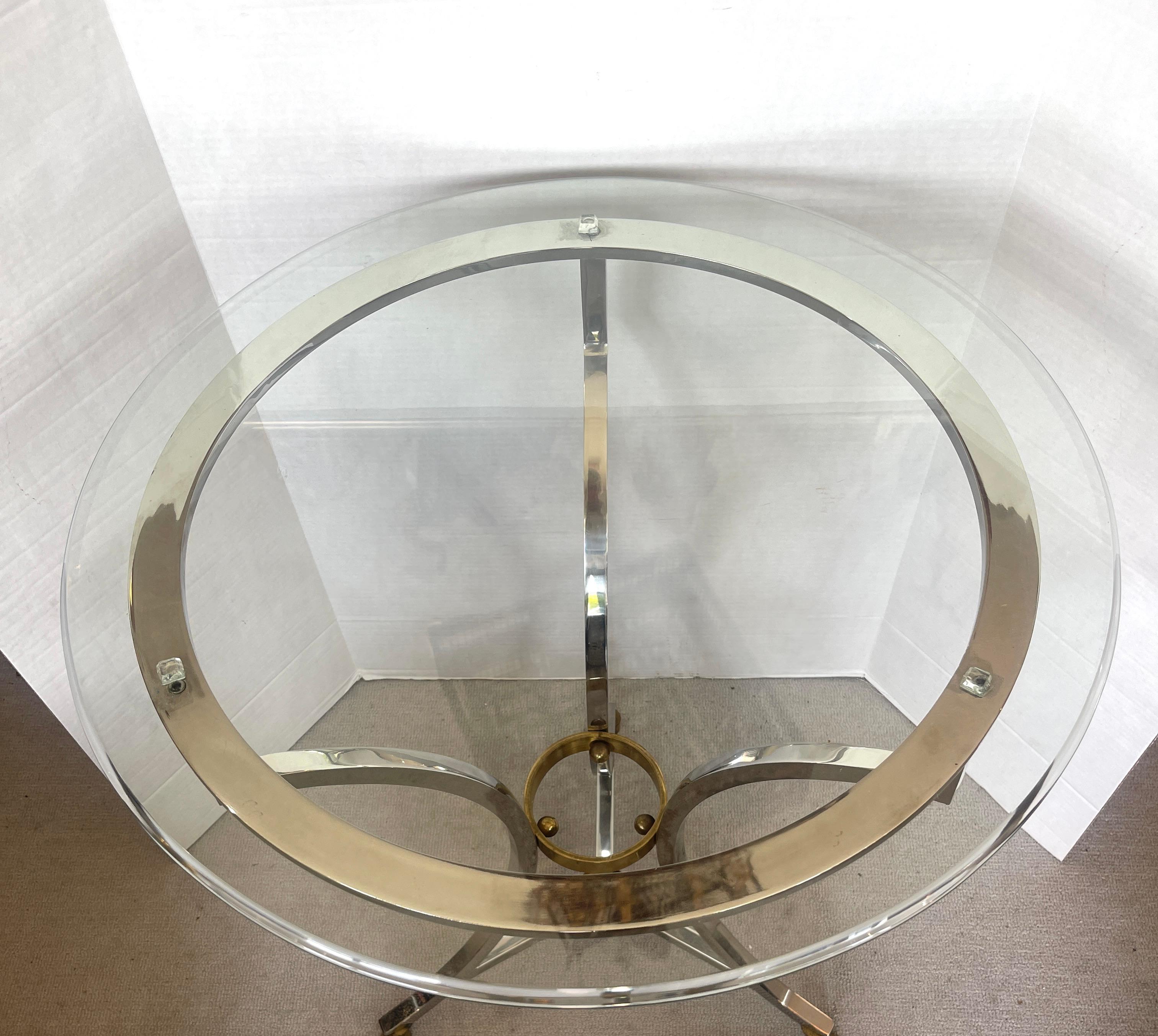 Hand-Crafted French  Chrome & Brass Guidon Table With Glass Top, Attri, to Mason Jansen, 1960