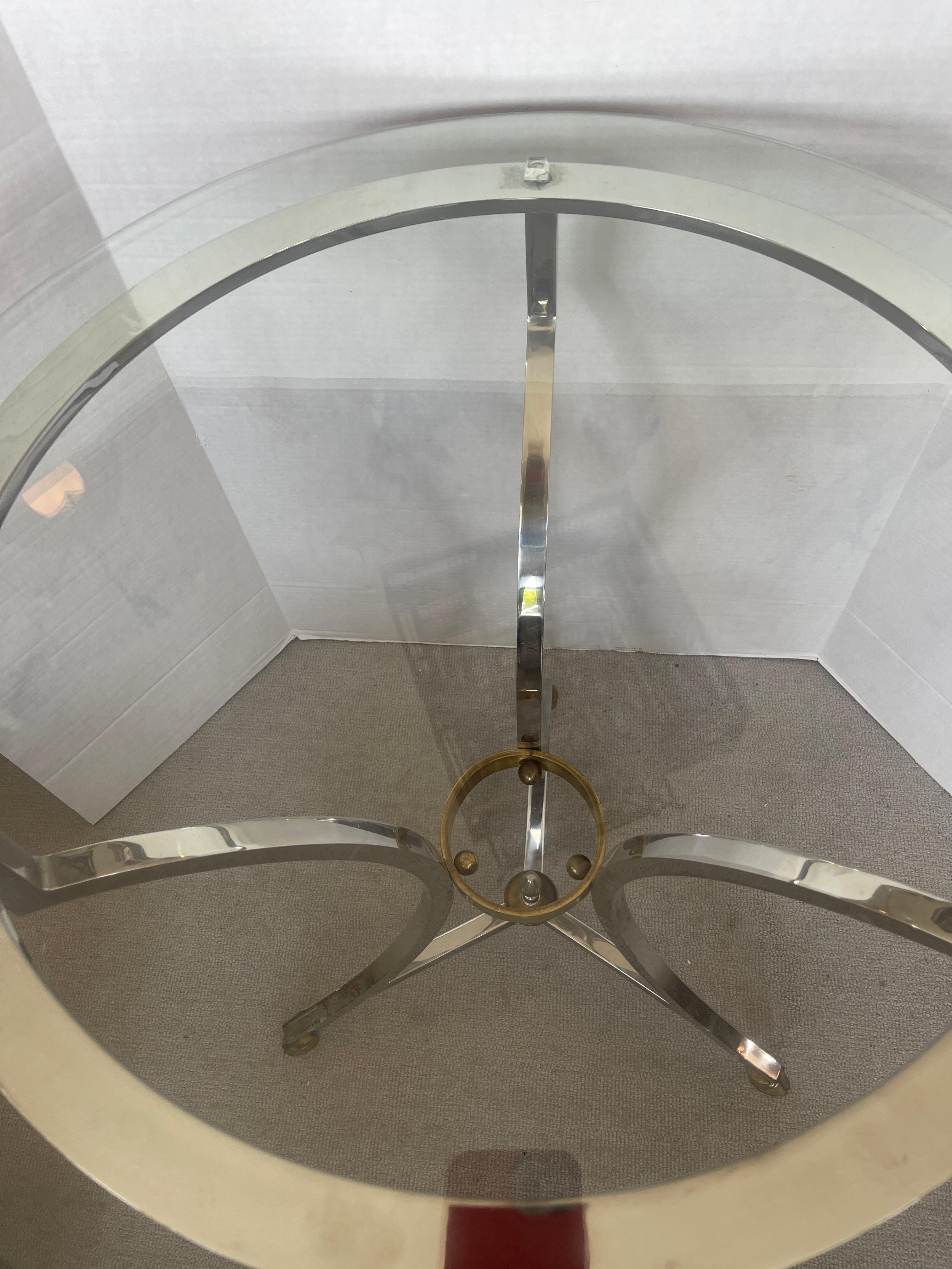 French  Chrome & Brass Guidon Table With Glass Top, Attri, to Mason Jansen, 1960 In Good Condition In West Palm Beach, FL