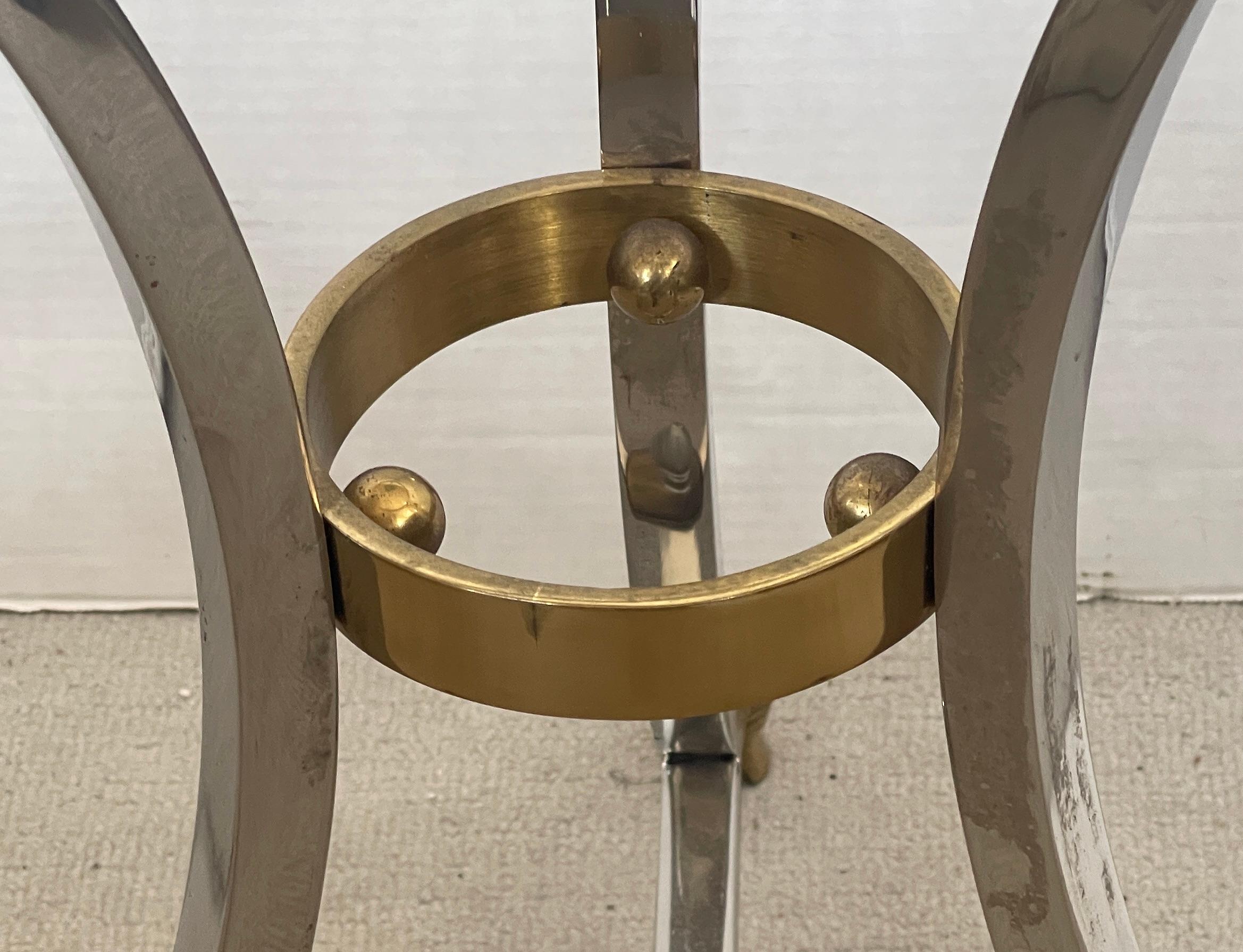 French  Chrome & Brass Guidon Table With Glass Top, Attri, to Mason Jansen, 1960 1