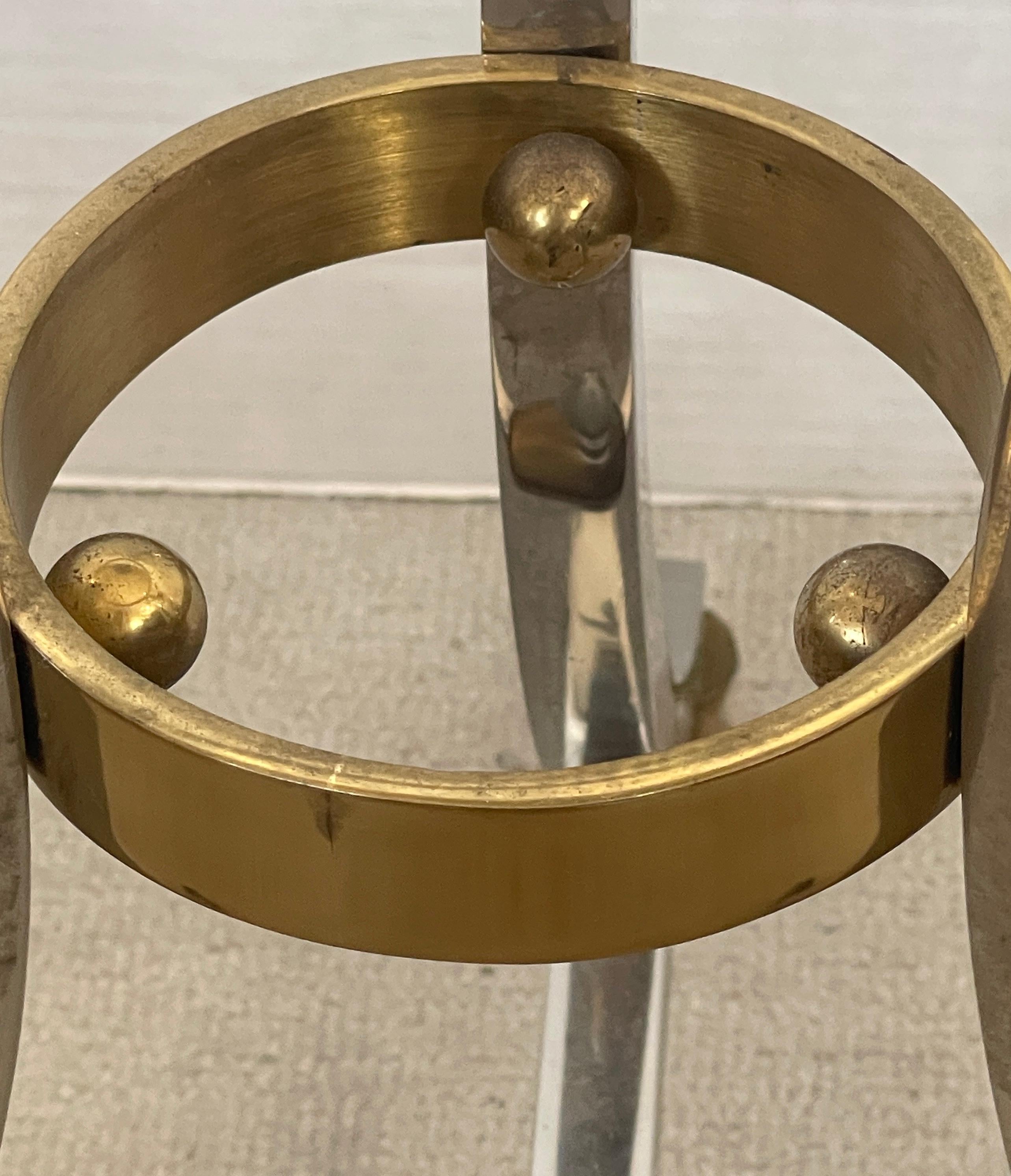 French  Chrome & Brass Guidon Table With Glass Top, Attri, to Mason Jansen, 1960 2