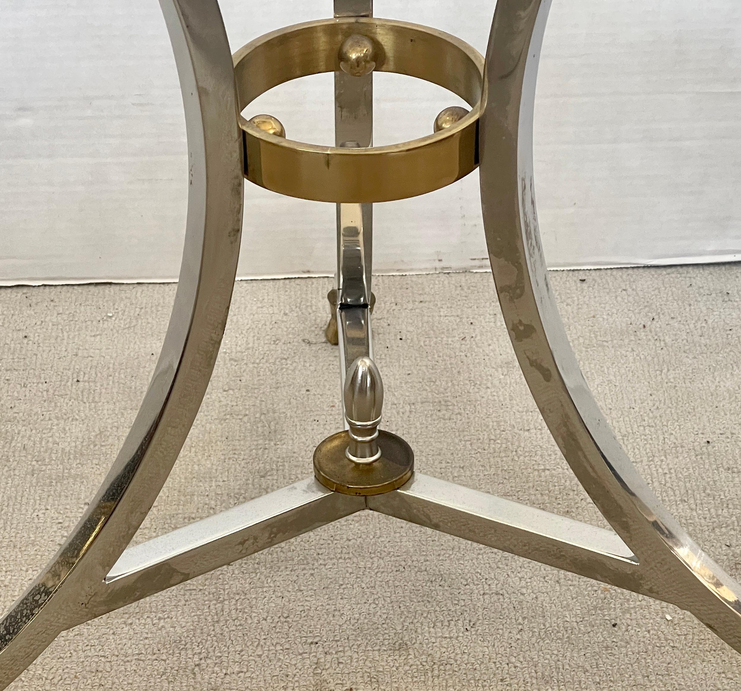 French  Chrome & Brass Guidon Table With Glass Top, Attri, to Mason Jansen, 1960 3