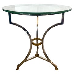 French  Chrome & Brass Guidon Table With Glass Top, Attri, to Mason Jansen, 1960