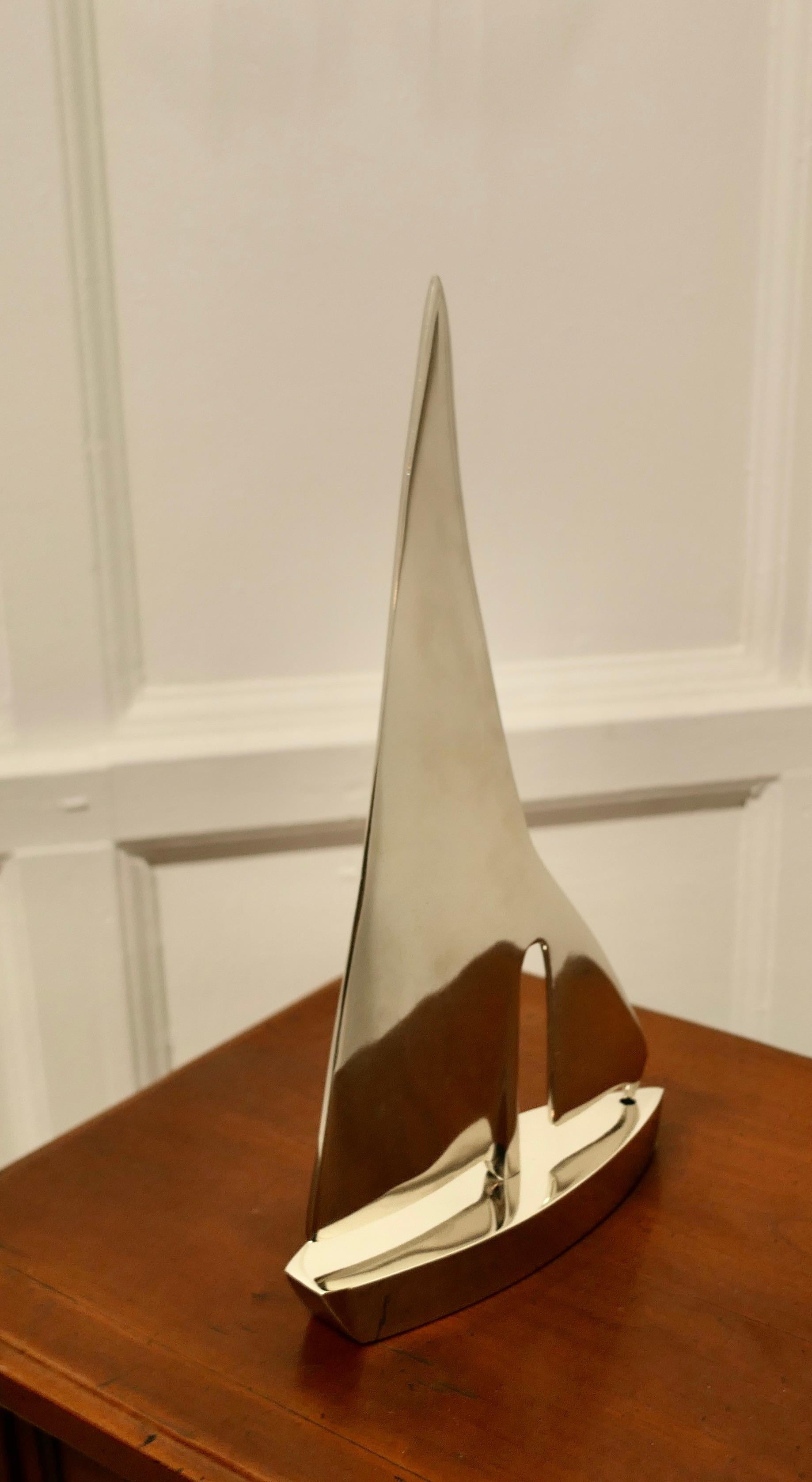 Art Deco French Chrome Desktop Model of a Yacht For Sale