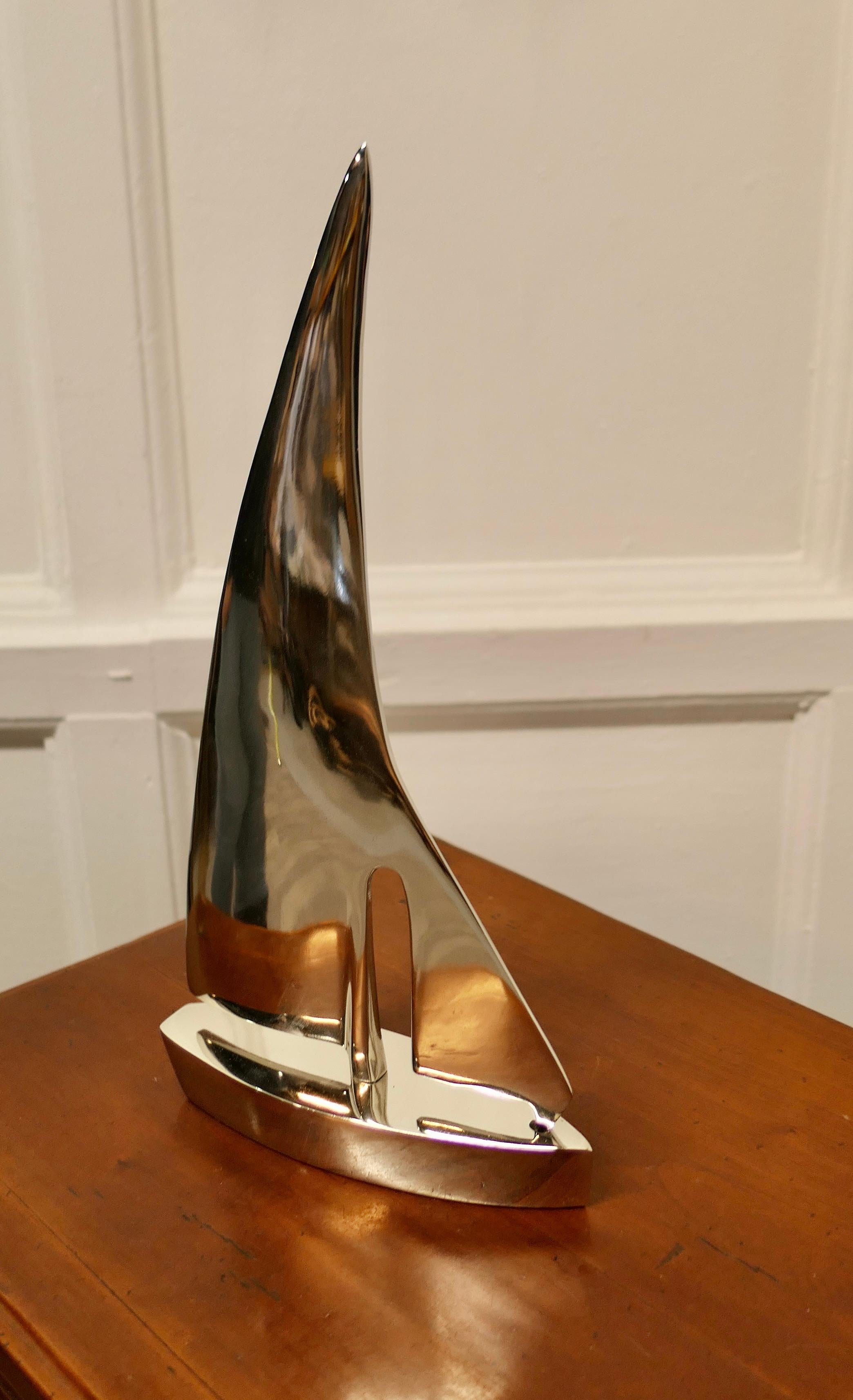 French Chrome Desktop Model of a Yacht For Sale 1