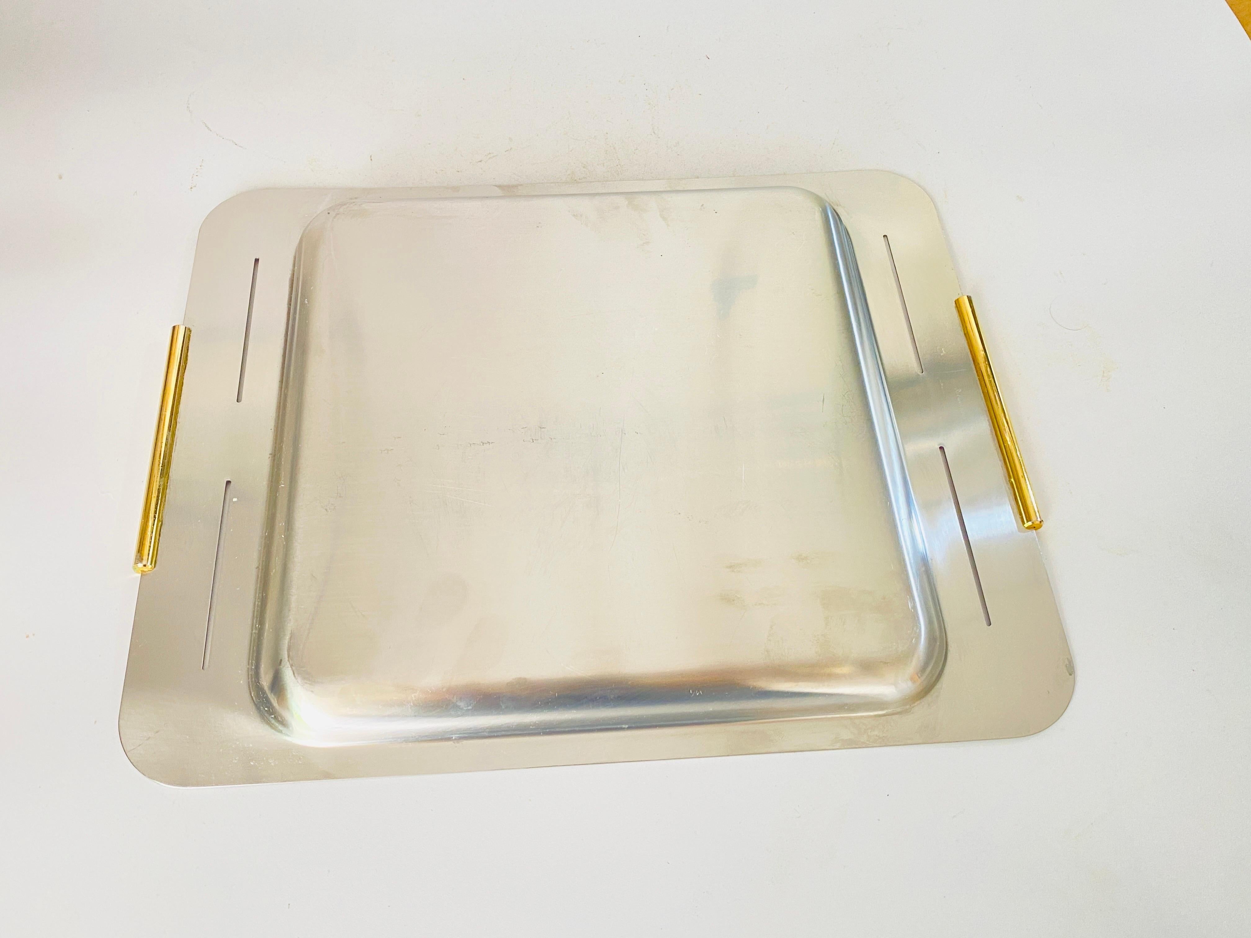 Art Deco French Chrome Serving Tray by Zanetti 1970 Italy Silver Color For Sale