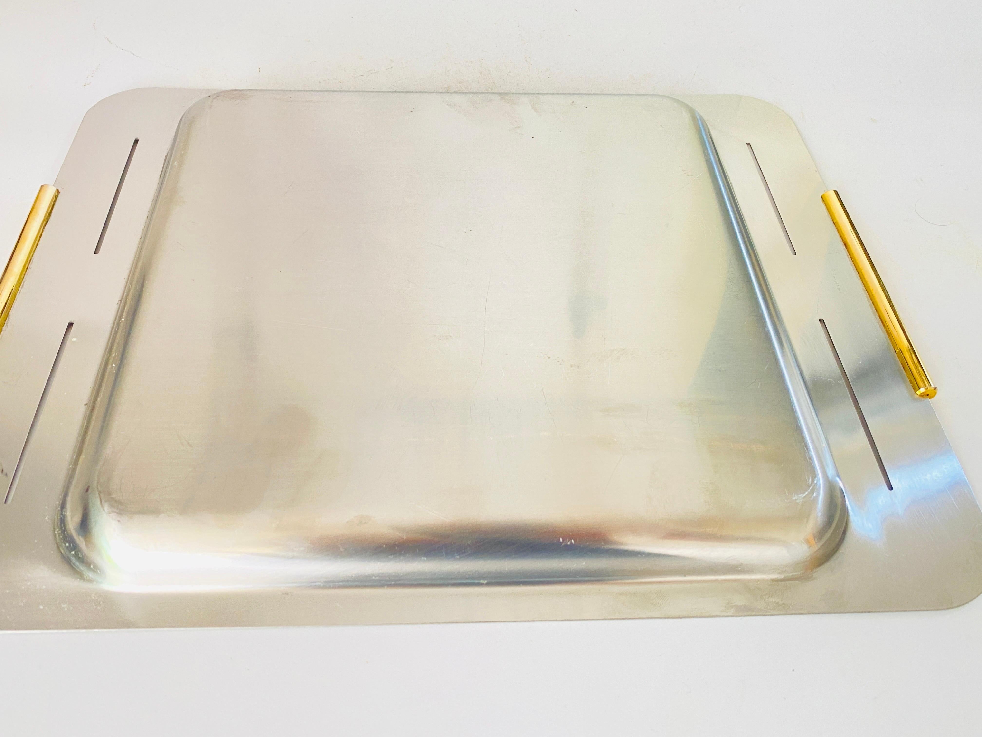 Italian French Chrome Serving Tray by Zanetti 1970 Italy Silver Color For Sale