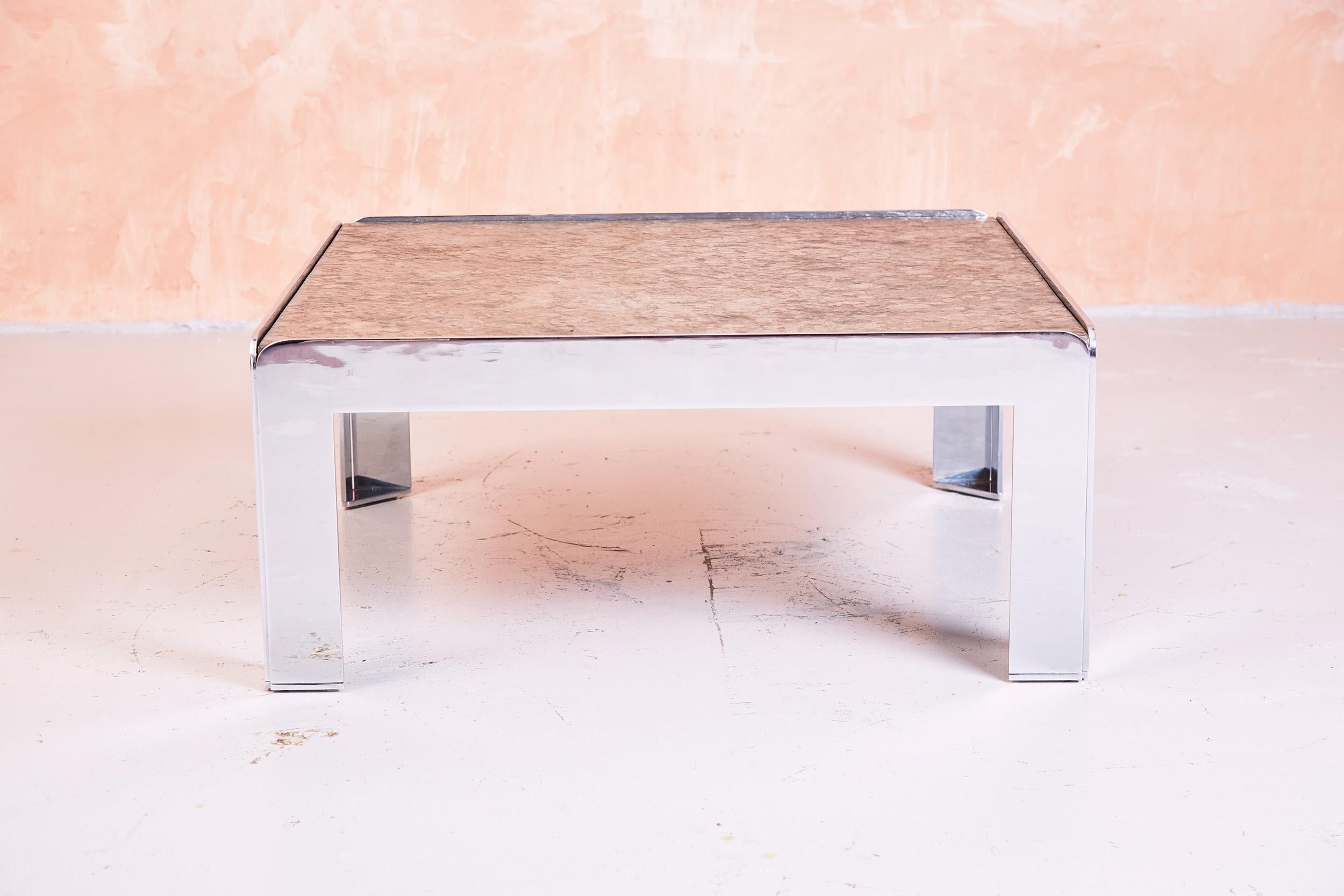 Mid-Century Modern French Chrome Steel and Slate Coffee Table, 1960s For Sale