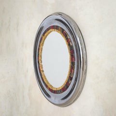 Specchio da parete francese in cromo con tessere in ceramica e vetro, anni '70