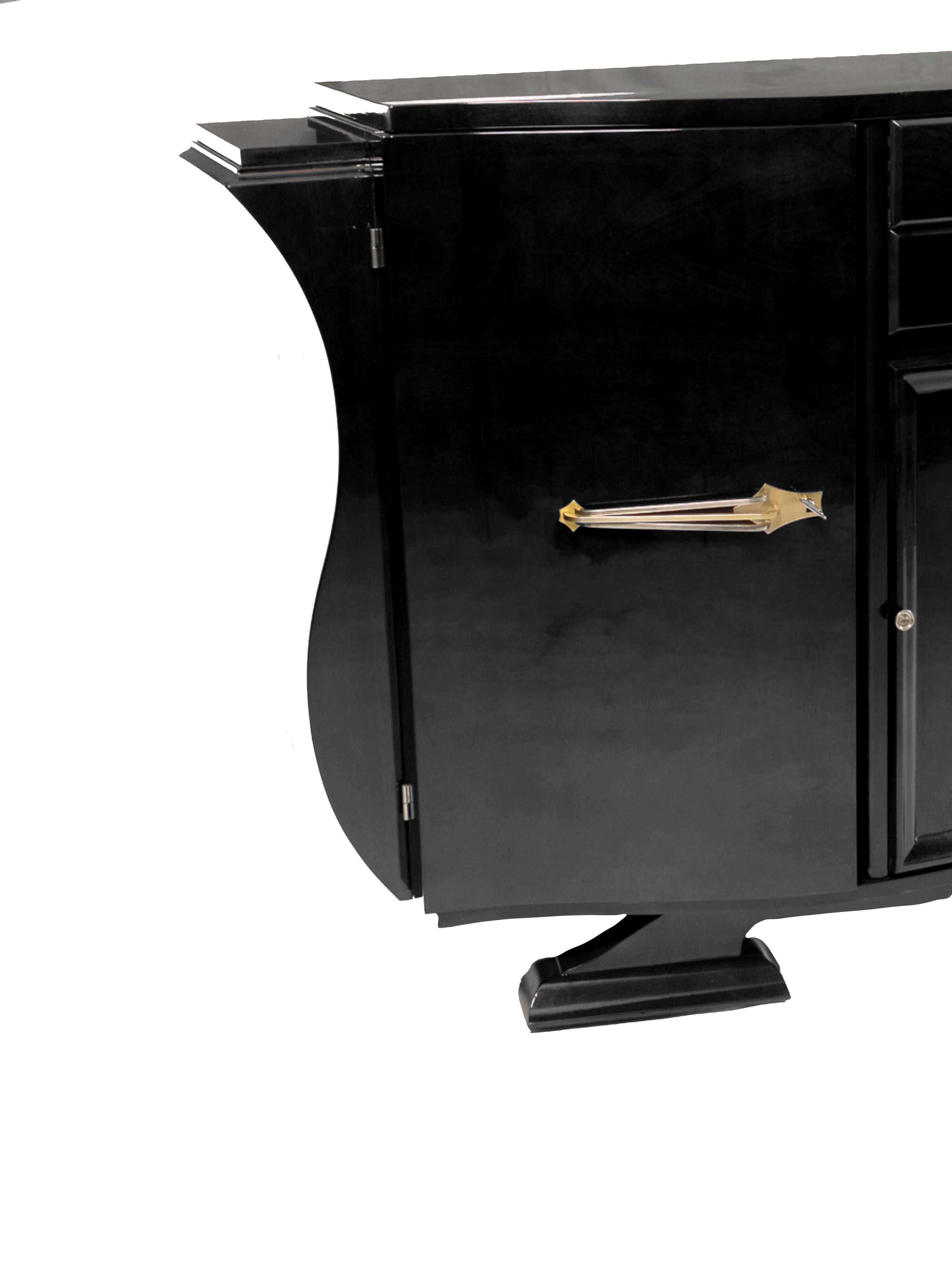 Credenza Art Deco francese in lacca nera cromata, 20° secolo in vendita 1