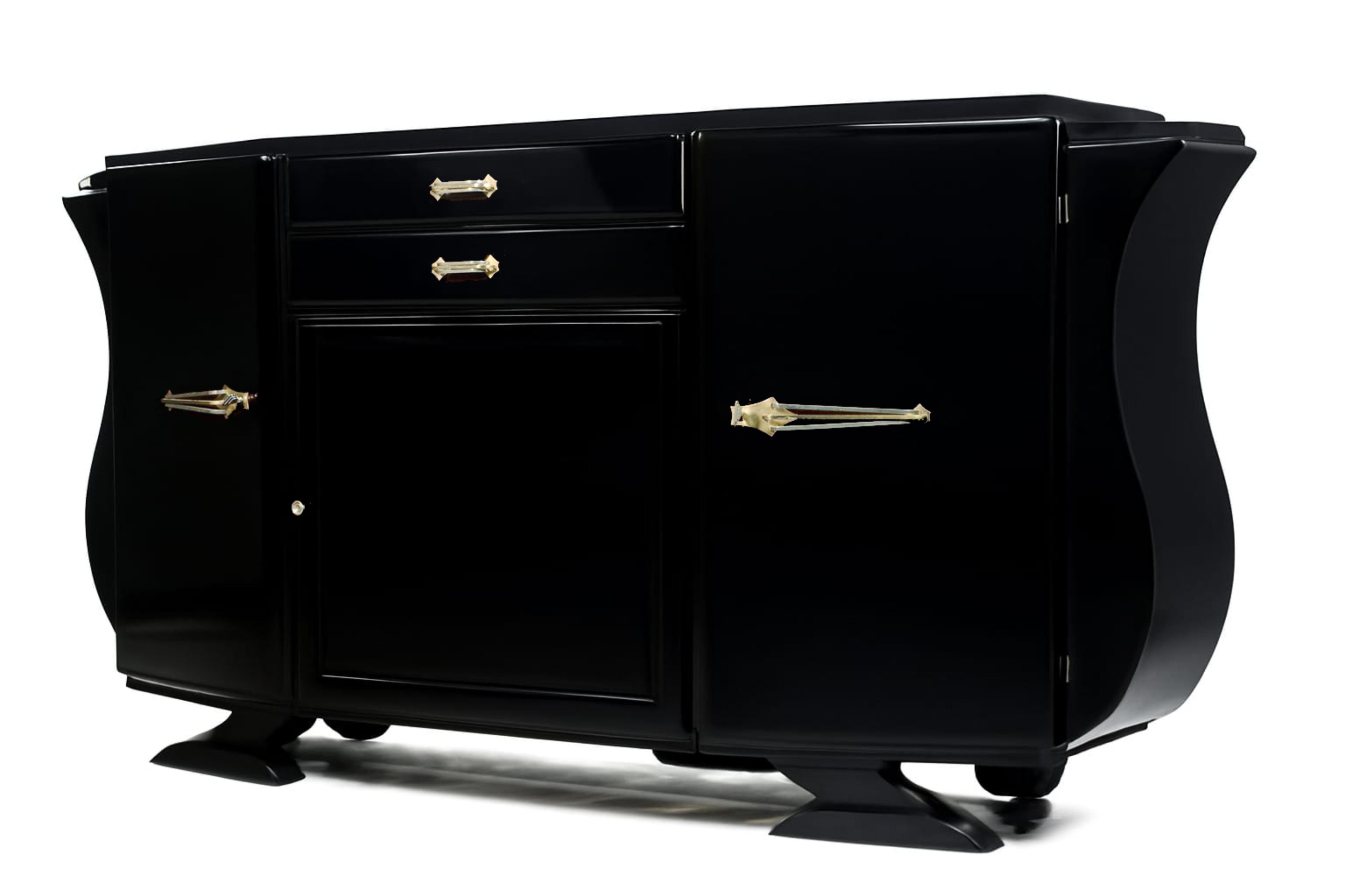 Art Déco Credenza Art Deco francese in lacca nera cromata, 20° secolo in vendita
