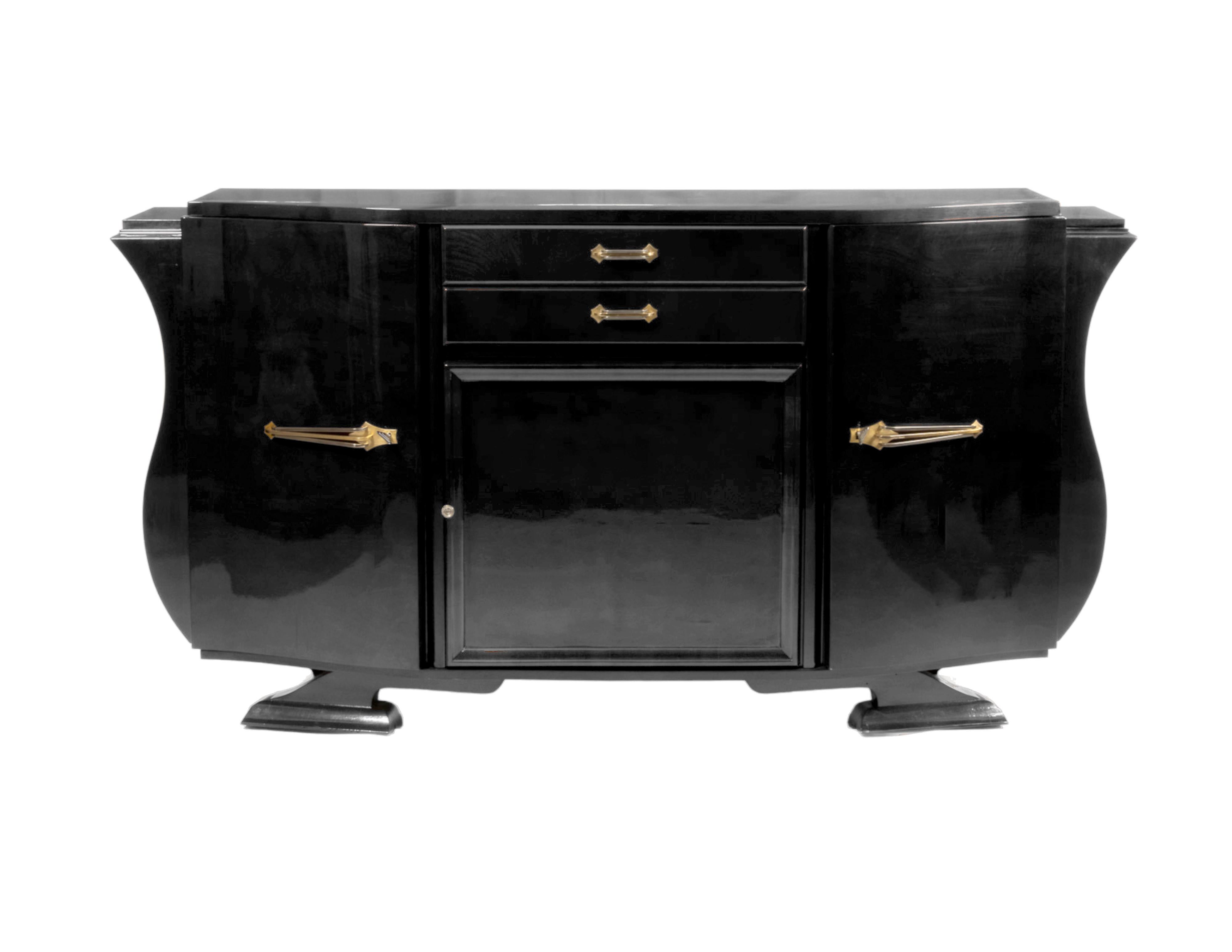 XX secolo Credenza Art Deco francese in lacca nera cromata, 20° secolo in vendita