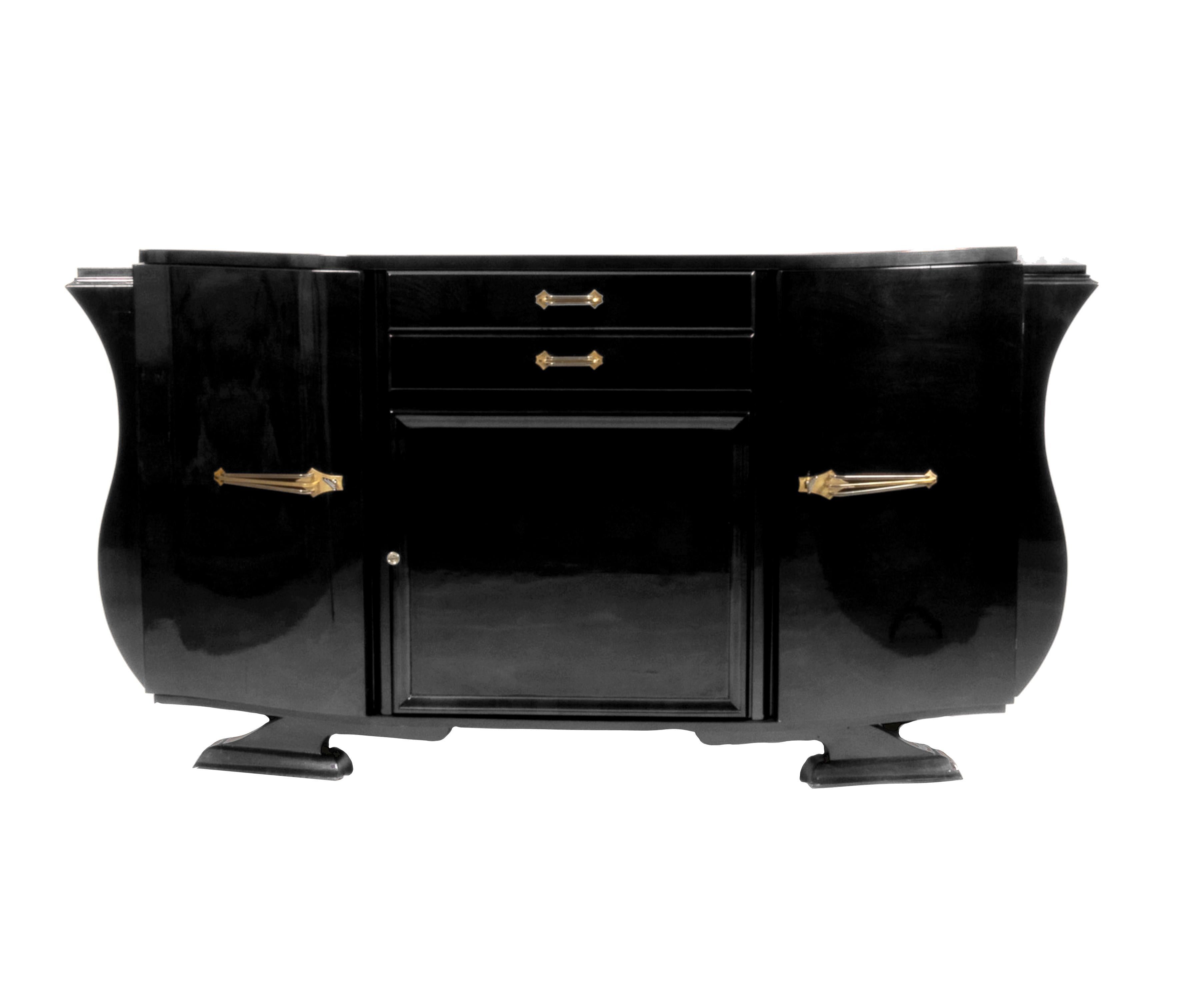 Metallo Credenza Art Deco francese in lacca nera cromata, 20° secolo in vendita