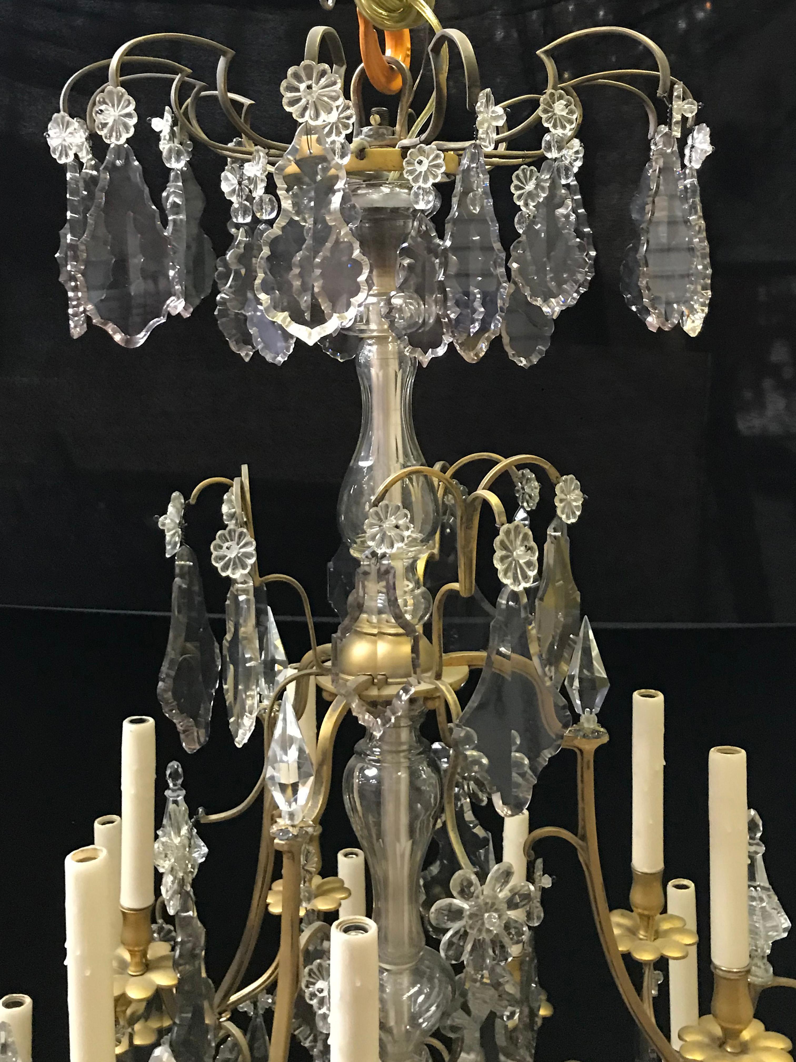 Hand-Carved French Chrystal and Bronze Chandelier, 19th Century For Sale