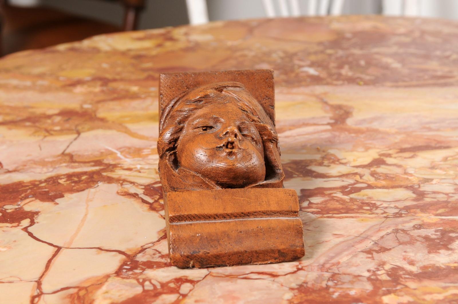 French Chubby Angel Face Terracotta Wall Bracket, 20th Century In Good Condition For Sale In Atlanta, GA