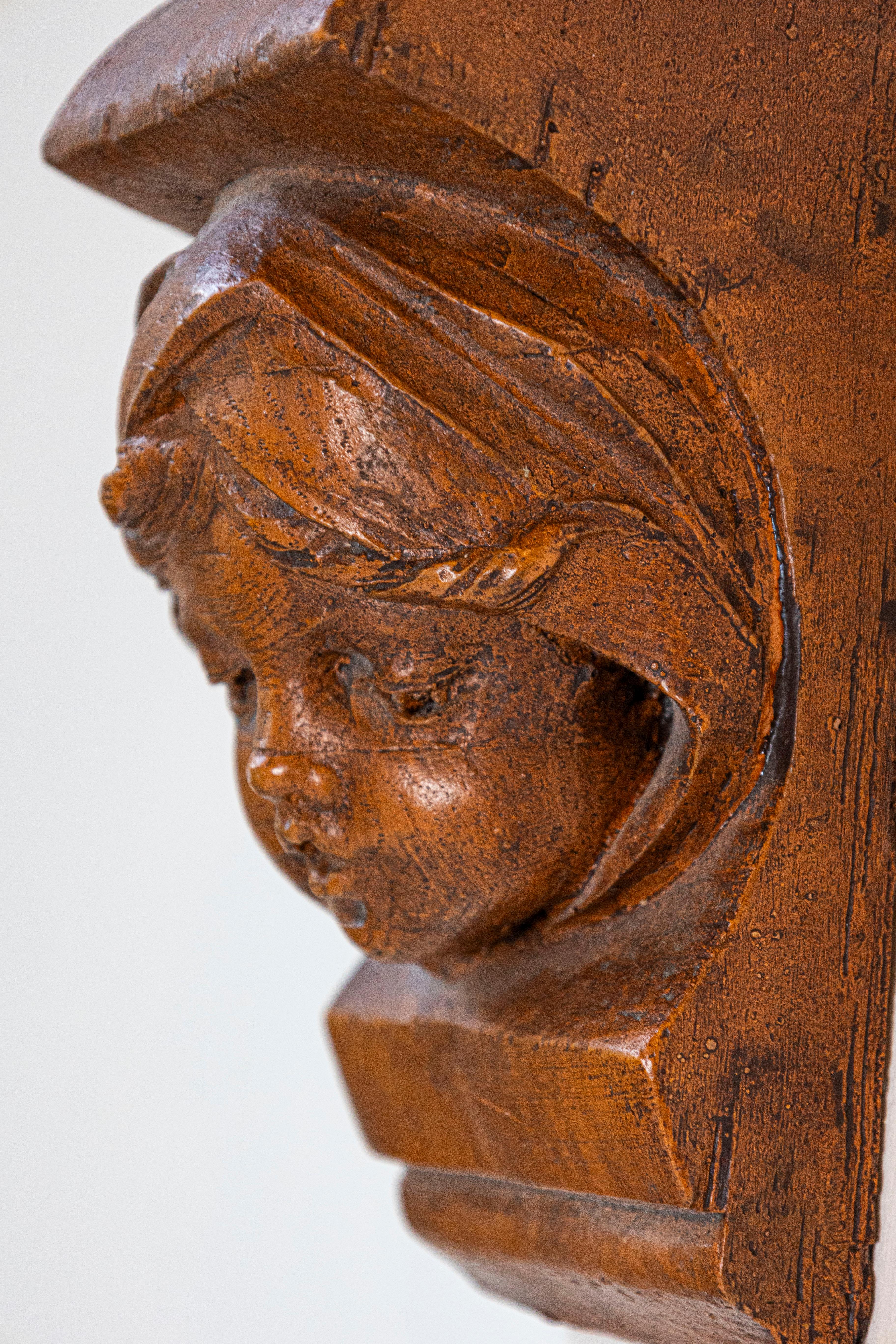 French Chubby Angel Face Terracotta Wall Bracket, 20th Century In Good Condition For Sale In Atlanta, GA