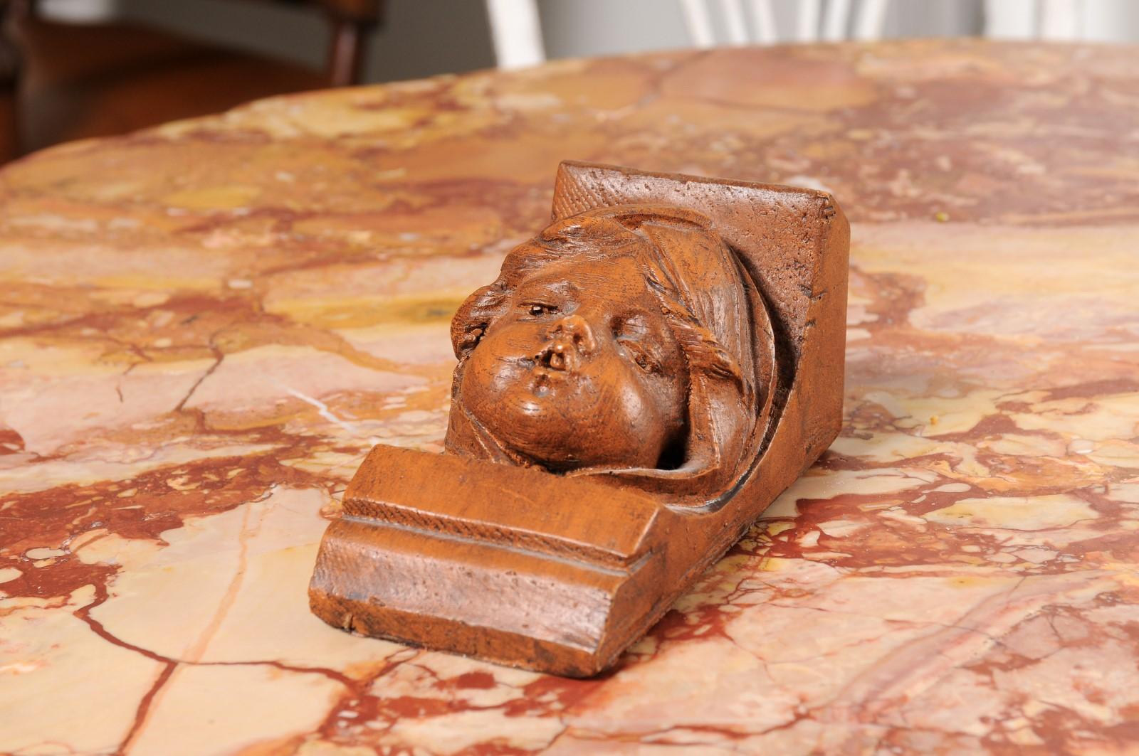 French Chubby Angel Face Terracotta Wall Bracket, 20th Century For Sale 1