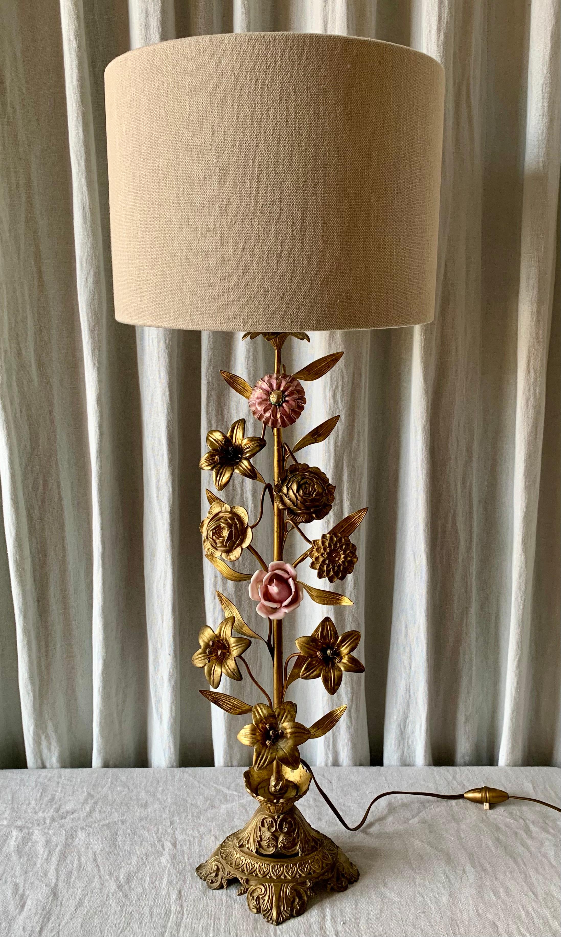 Wonderful antique French church candelabra - at some point in history transformed into a table lamp - newly made shade.