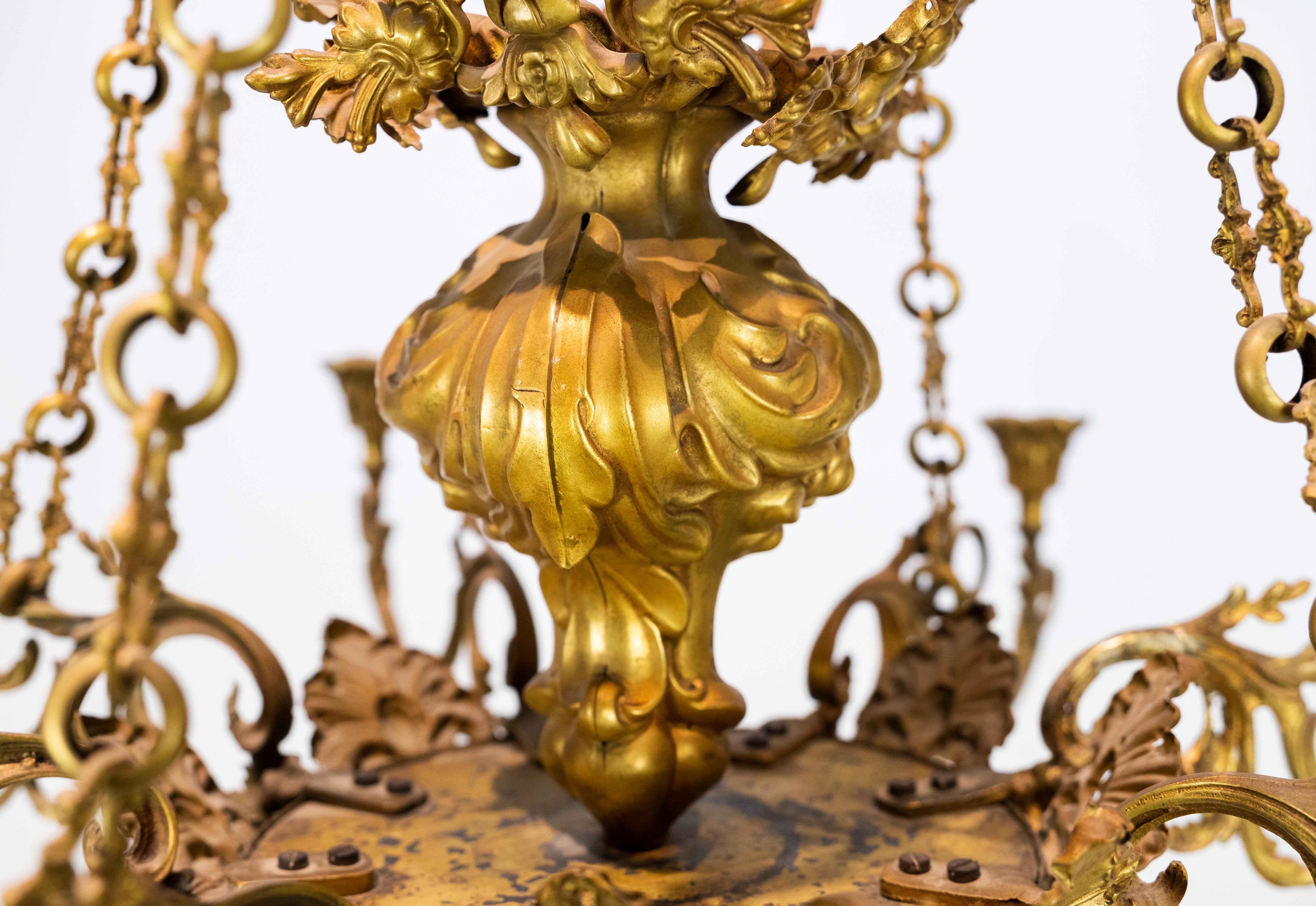 French Church Chandelier of Bronze with Beautiful Decorations, 1880s In Good Condition In Lejre, DK