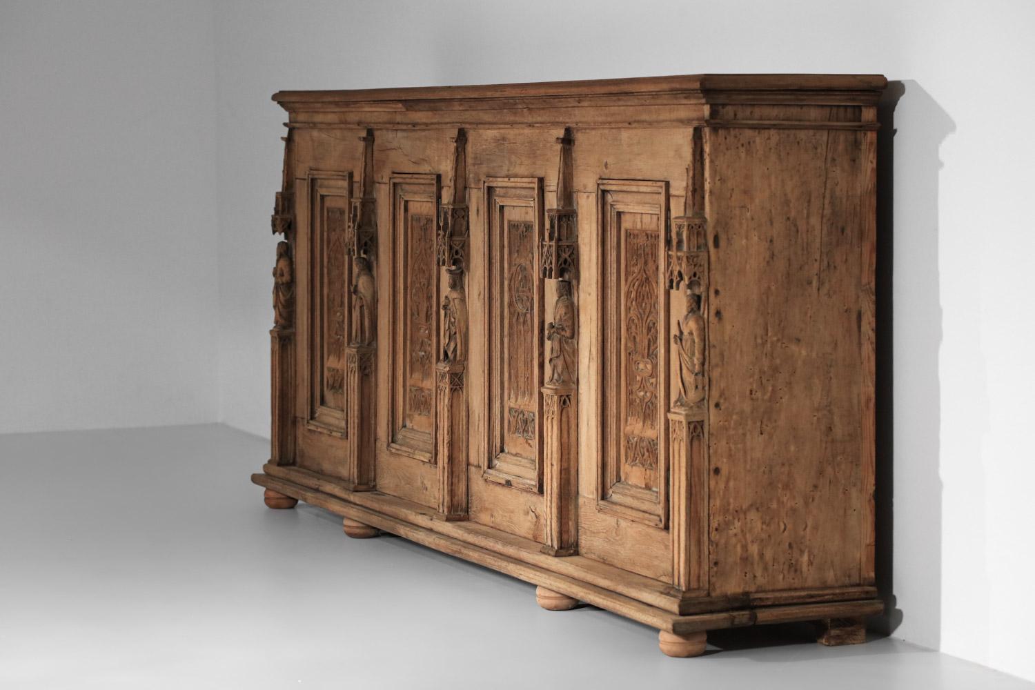 Early 20th Century French church sideboard 1910s gothic enfilade unique piece rare 