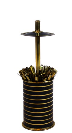 French Cigarette Case in Brass with Black Stripes, 1970s