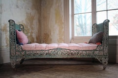 French Circa 1860 Original Painted Green Napoleon lll Cast Iron Daybed Rococo