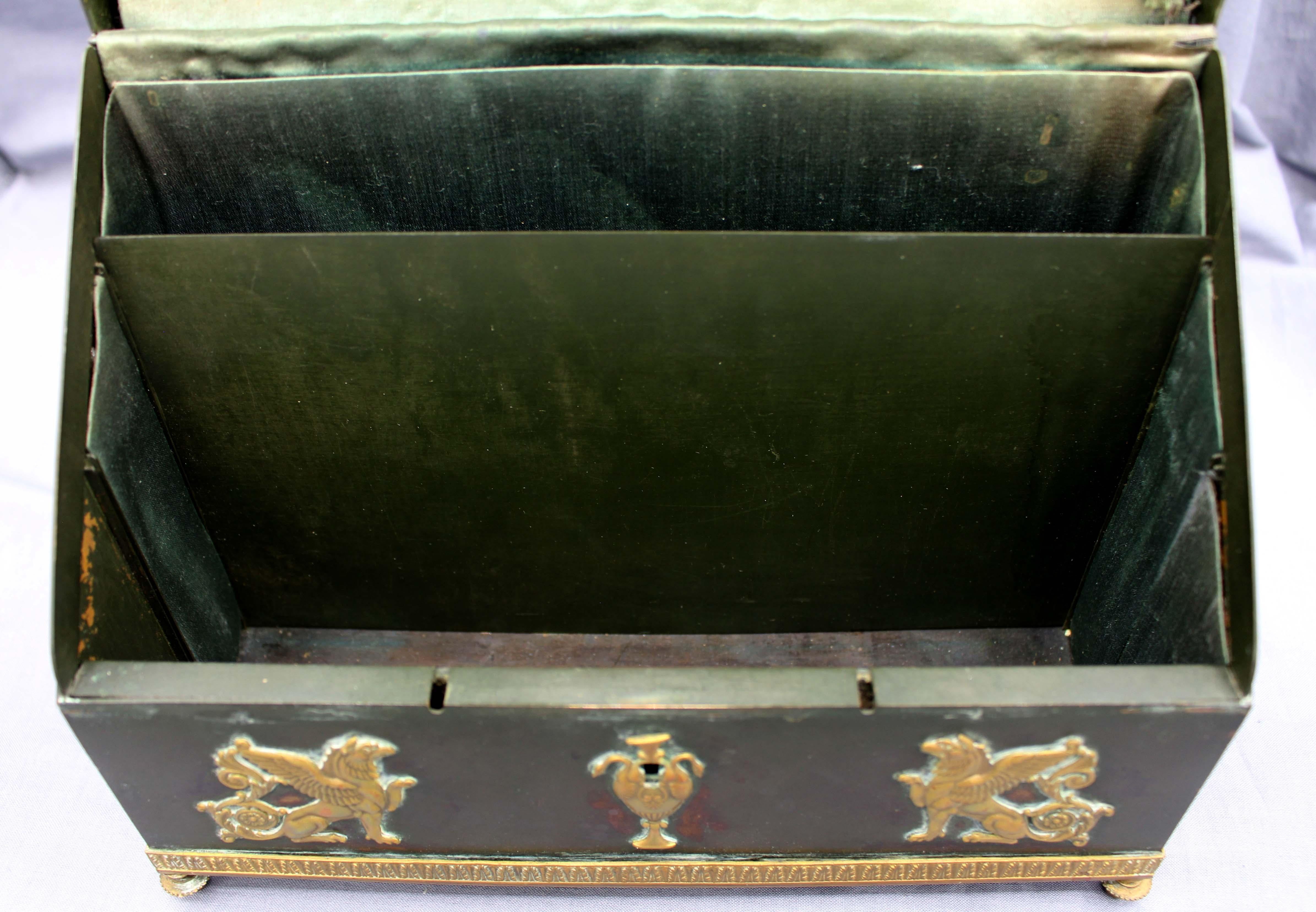 French Circa 1870 Bronze Brass Mounted Letters Box In Good Condition For Sale In Chapel Hill, NC