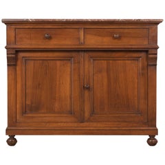 French circa 1890s Walnut Cabinet with Rouge Color Marble Top