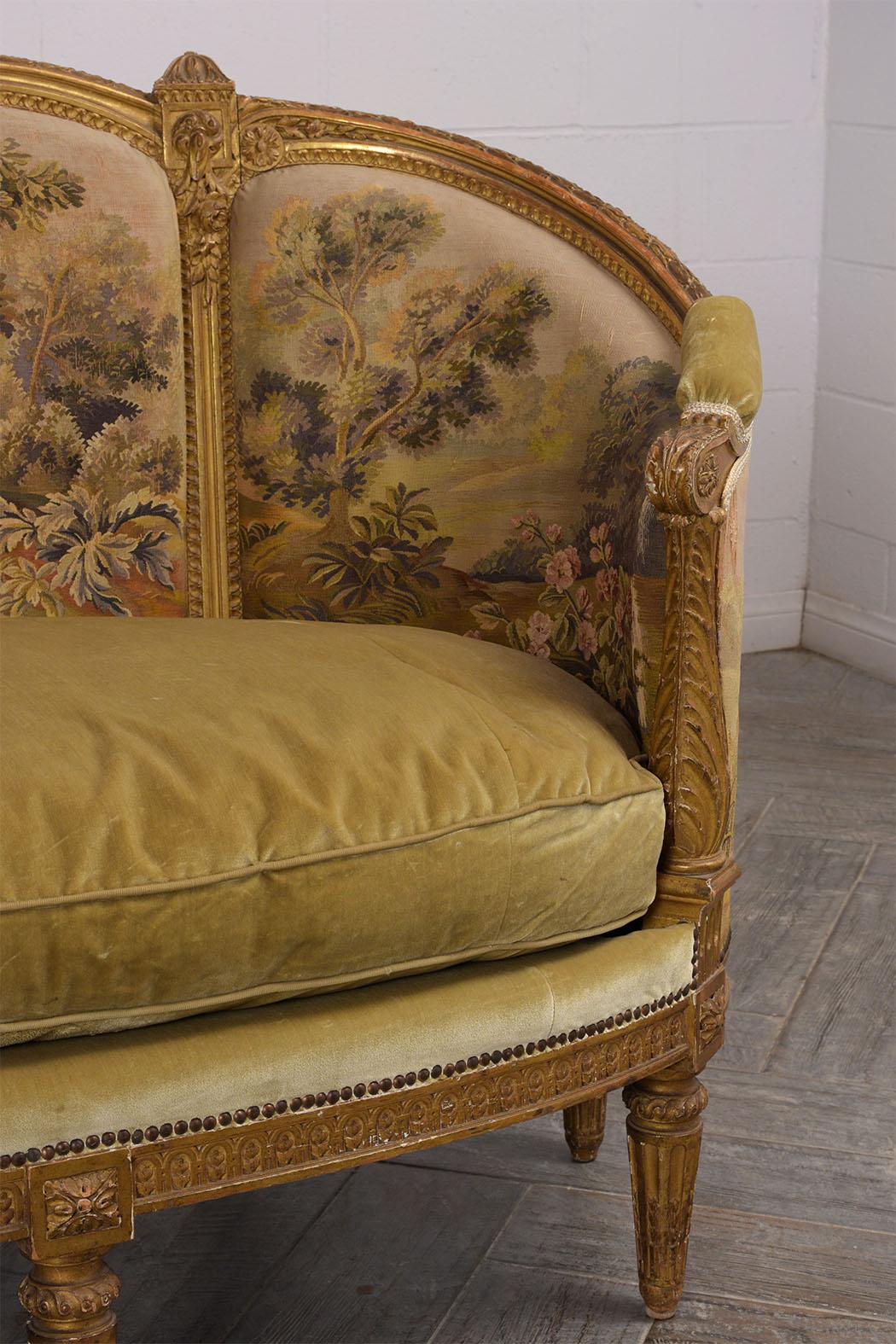 French circa 18th Century Louis XVI Style Abousson Canopy Sofa 9