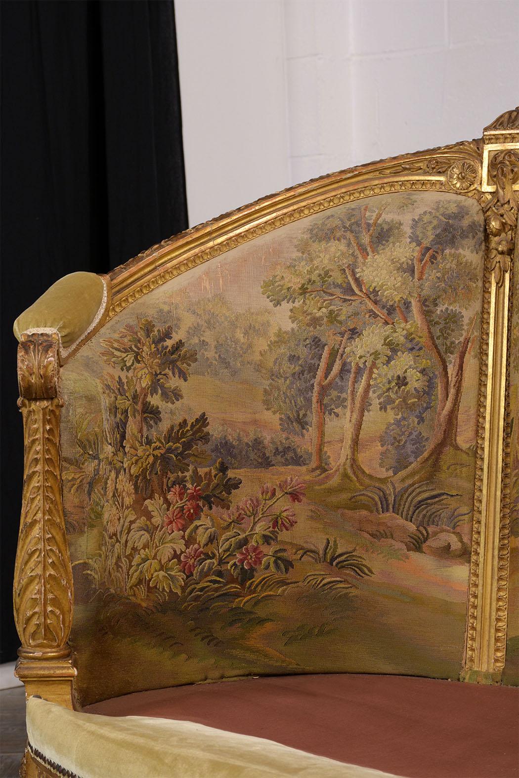 Velvet French circa 18th Century Louis XVI Style Abousson Canopy Sofa