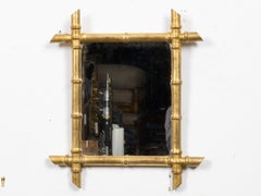 French Circa 1900 Gilt Faux Bamboo Wall Mirror with Angled Corner Details