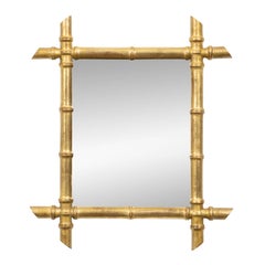 French Circa 1900 Gilt Faux Bamboo Wall Mirror with Angled Corner Details