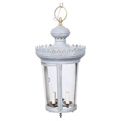 French Circa 1900 Painted Tôle Lantern with Pierced Crown and Three Lights