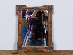 French Circa 1900 Tramp Art Carved Softwood Mirror with Geometric Carved Frame