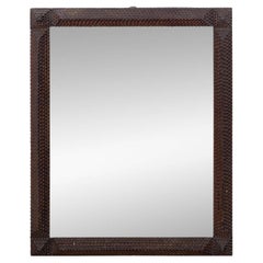 French Circa 1900 Tramp Art Mirror with Chip-Carved Frame