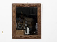 French Circa 1900 Tramp Art Mirror with Geometric Carved Frame
