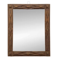 French Circa 1900 Tramp Art Mirror with Geometric Carved Frame