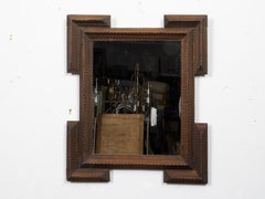 French Circa 1900 Tramp Art Mirror with Geometric Chip-Carved Frame