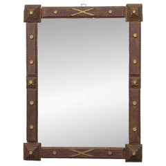 French Circa 1900 Tramp Art Mirror with Gilt Accents and Chip-Carved Frame