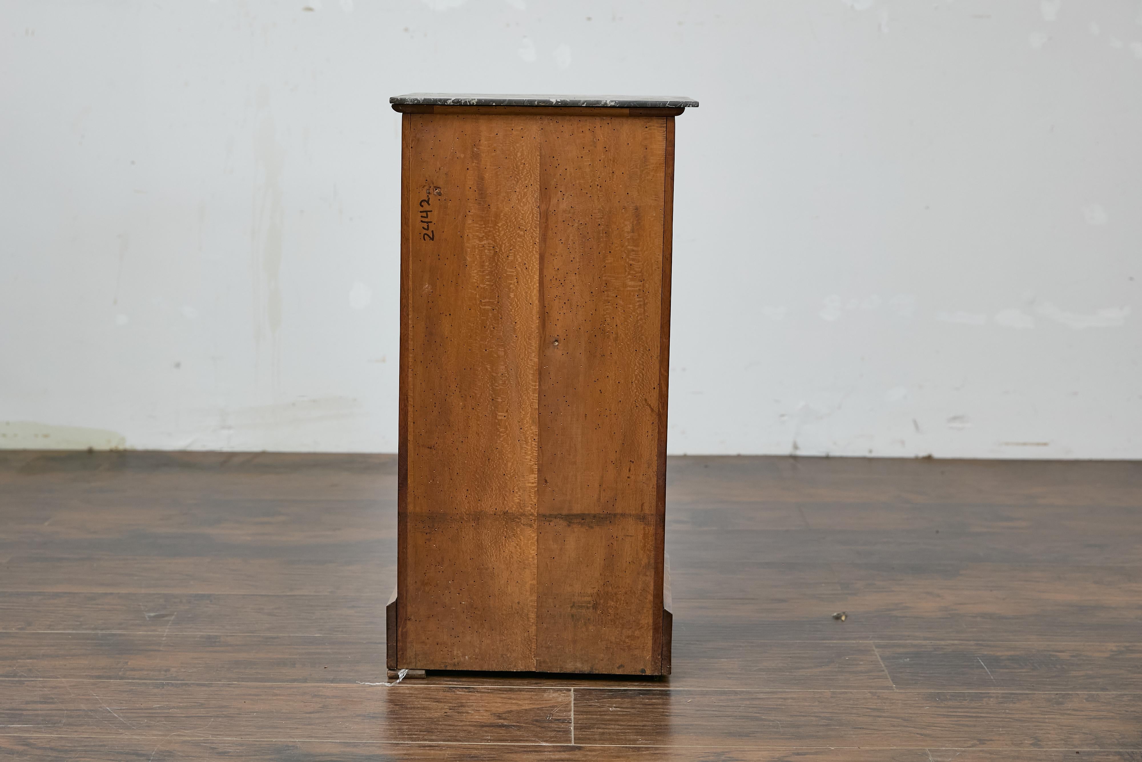 French Circa 1900 Walnut Small Cabinet with Marble Top and Single Door Storage For Sale 6