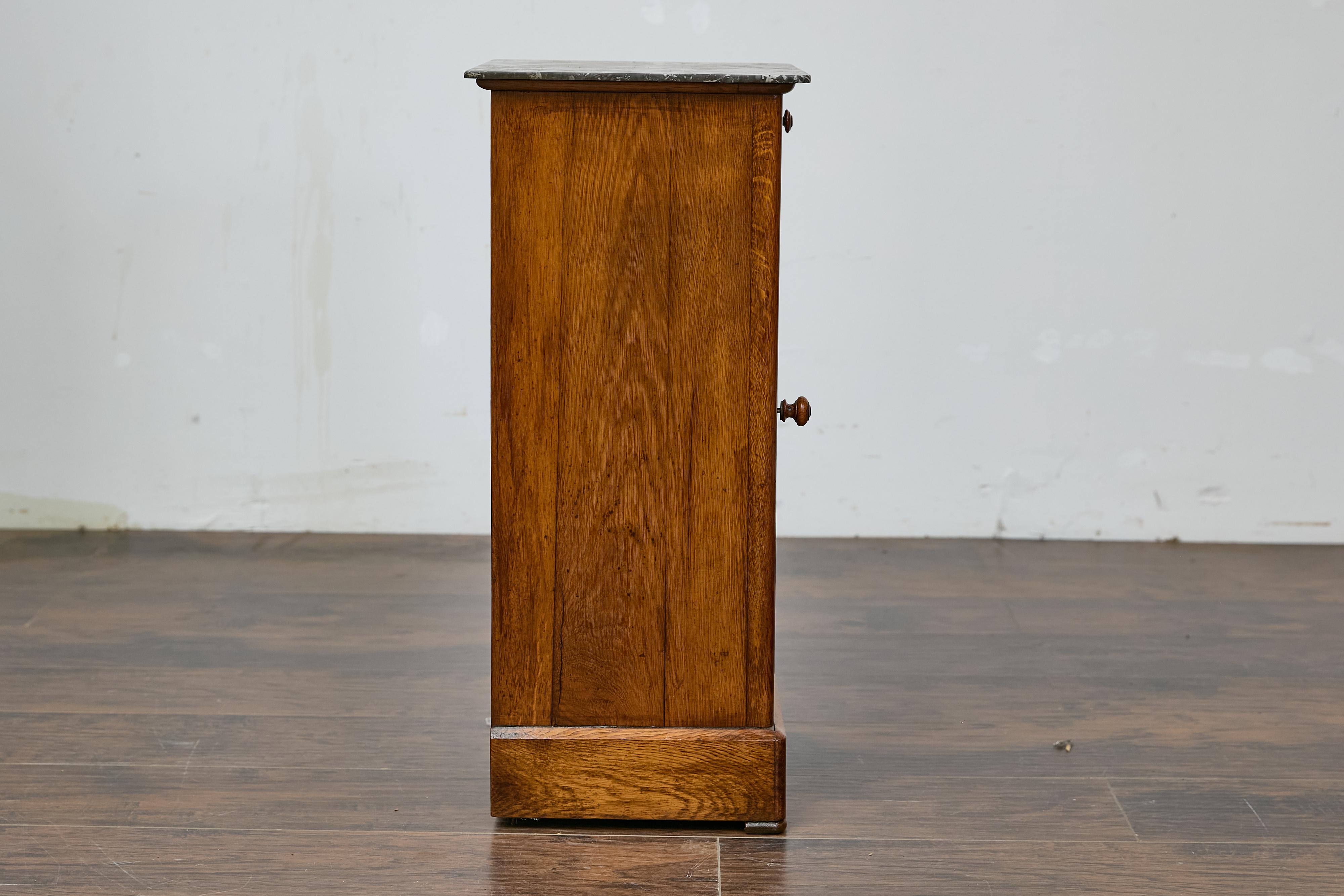 French Circa 1900 Walnut Small Cabinet with Marble Top and Single Door Storage For Sale 8