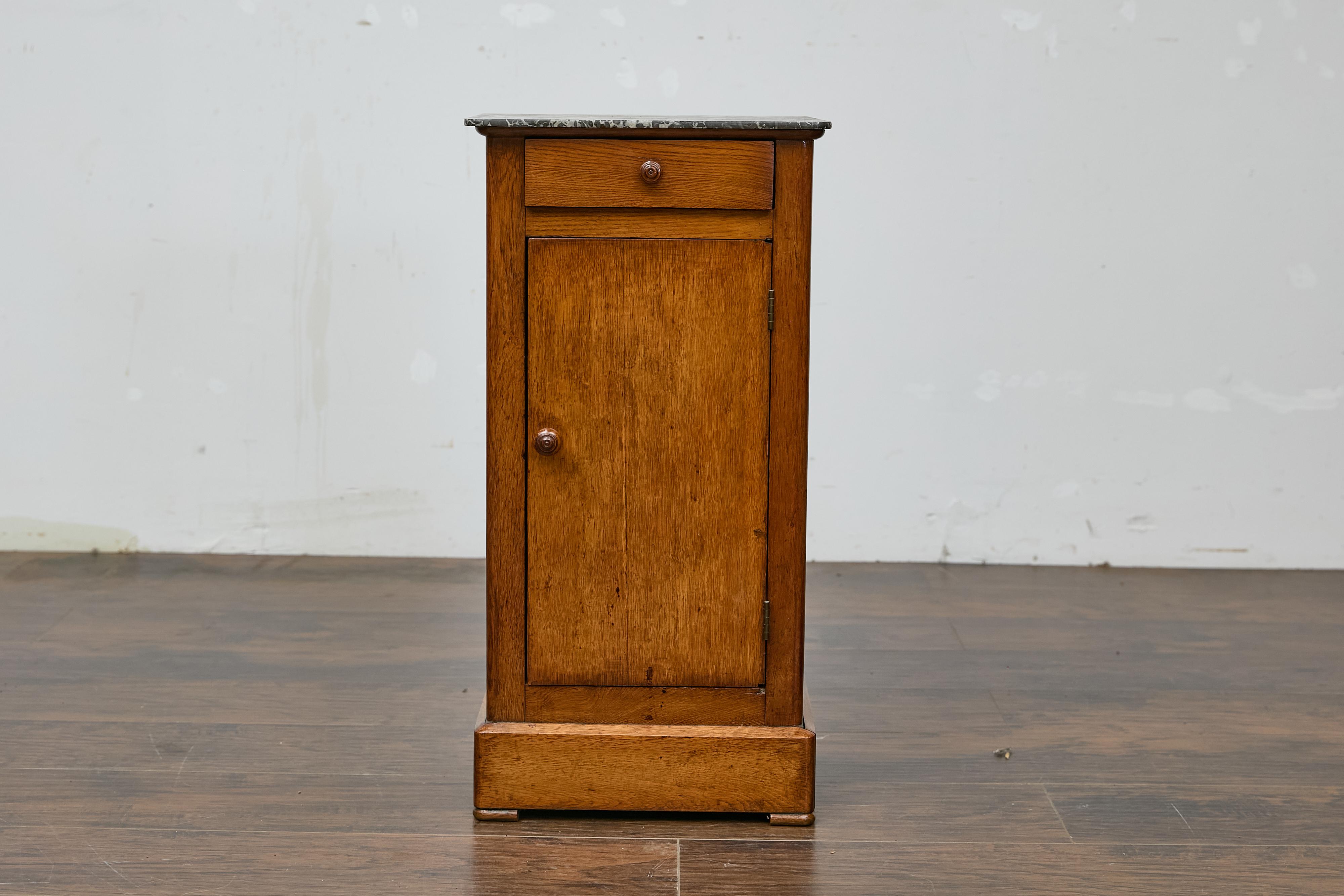 French Circa 1900 Walnut Small Cabinet with Marble Top and Single Door Storage For Sale 10