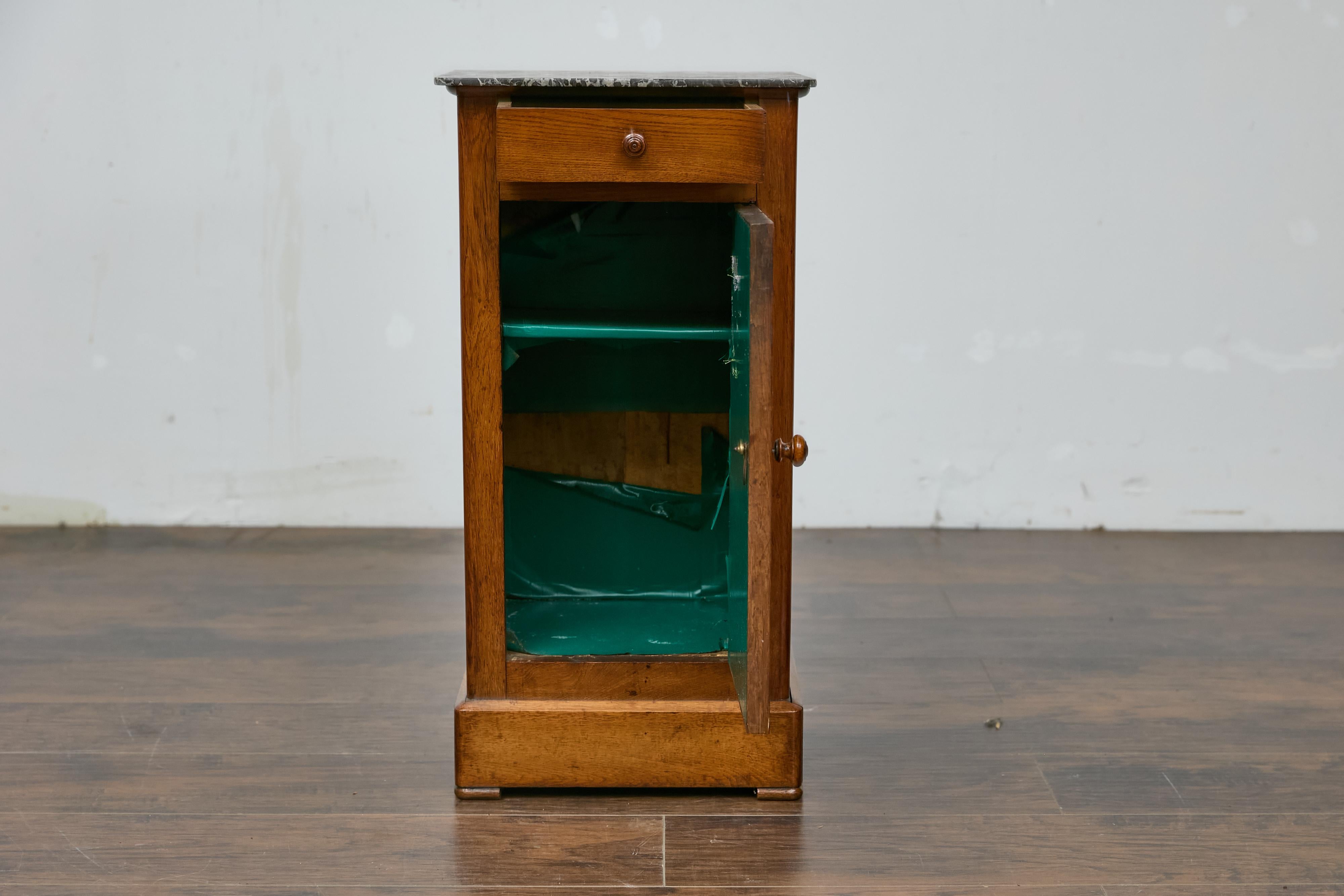 French Circa 1900 Walnut Small Cabinet with Marble Top and Single Door Storage In Good Condition For Sale In Atlanta, GA