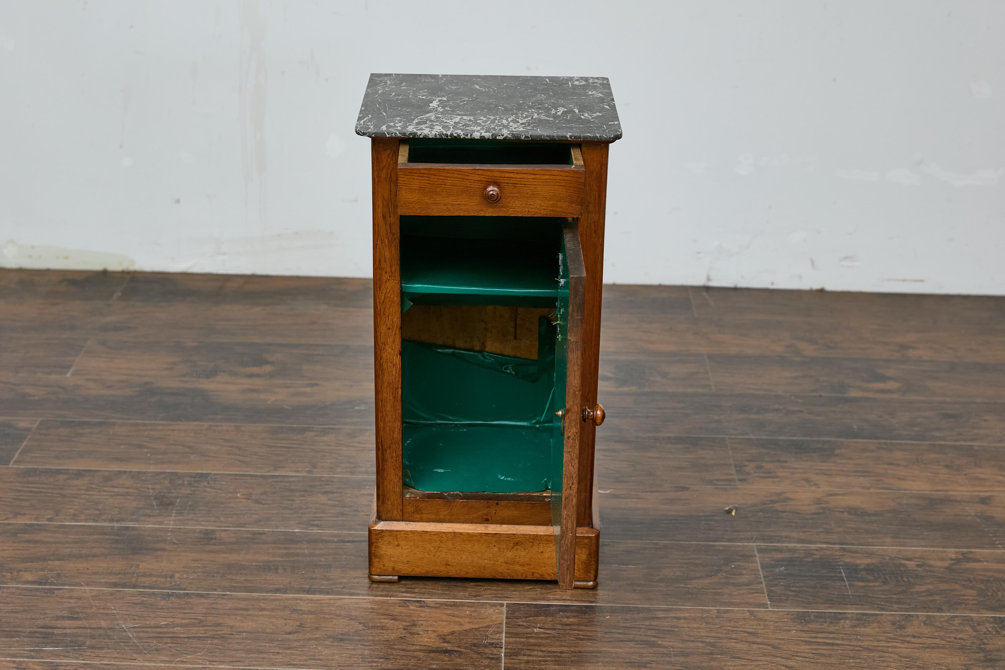 20th Century French Circa 1900 Walnut Small Cabinet with Marble Top and Single Door Storage For Sale