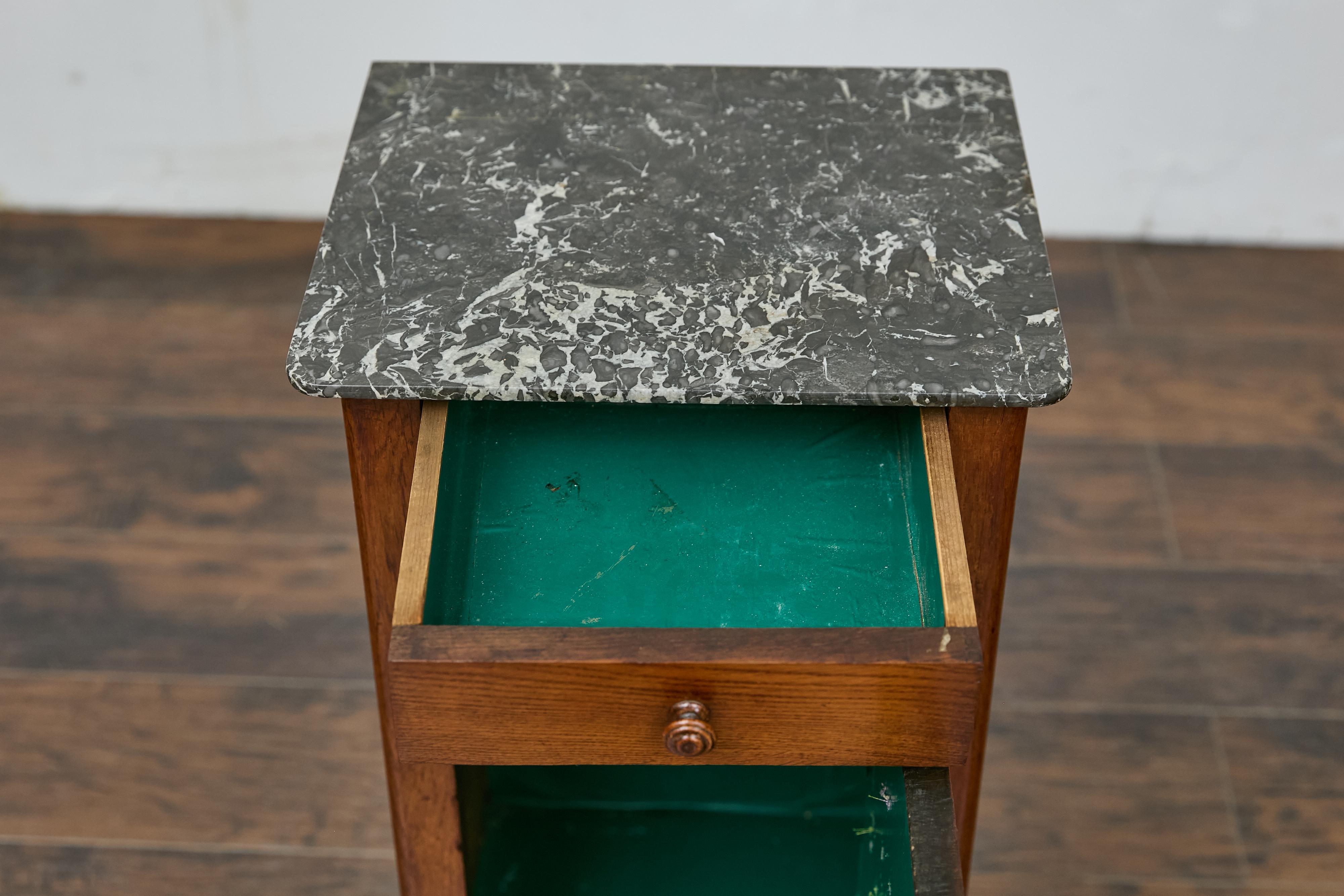 French Circa 1900 Walnut Small Cabinet with Marble Top and Single Door Storage For Sale 1