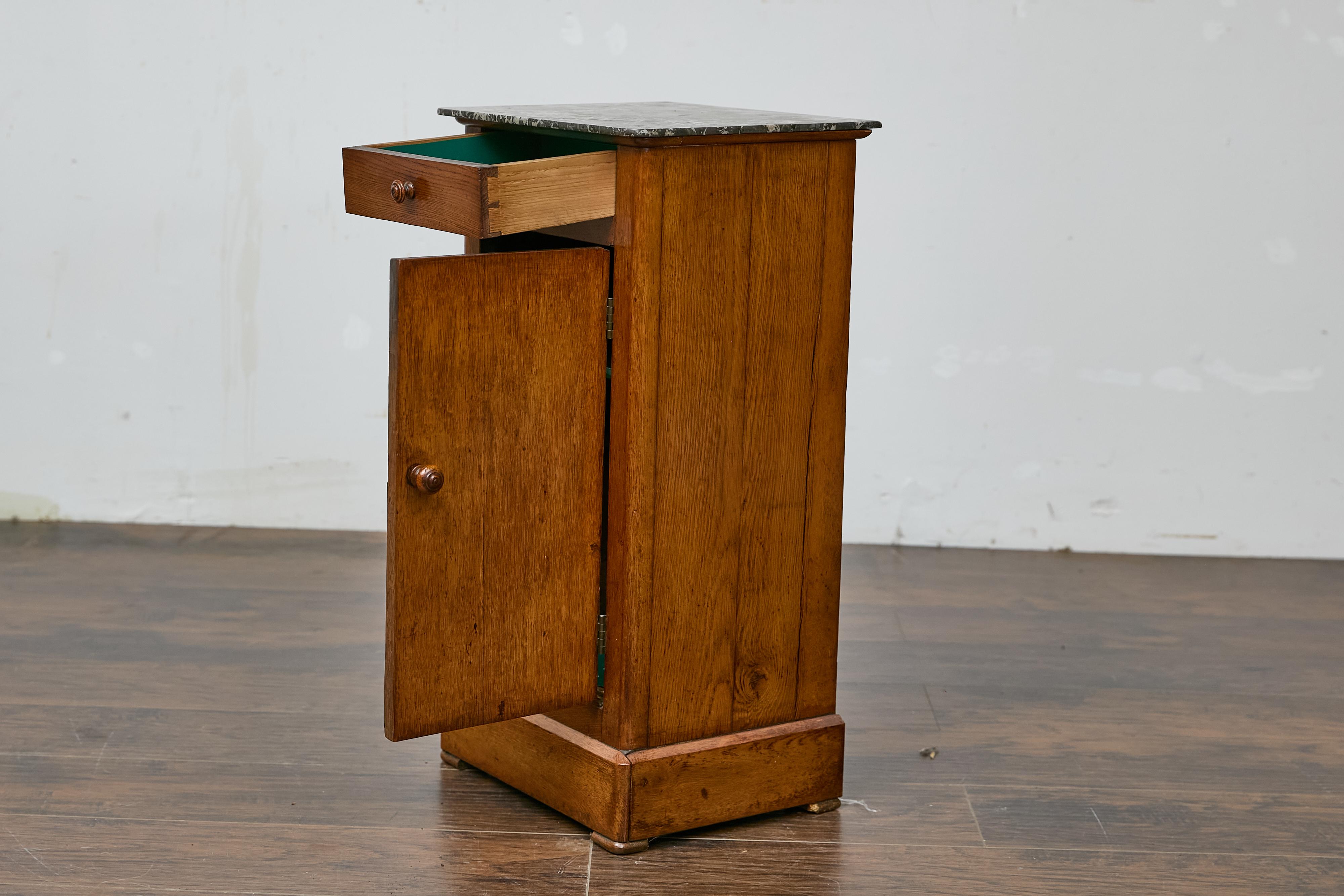 French Circa 1900 Walnut Small Cabinet with Marble Top and Single Door Storage For Sale 2