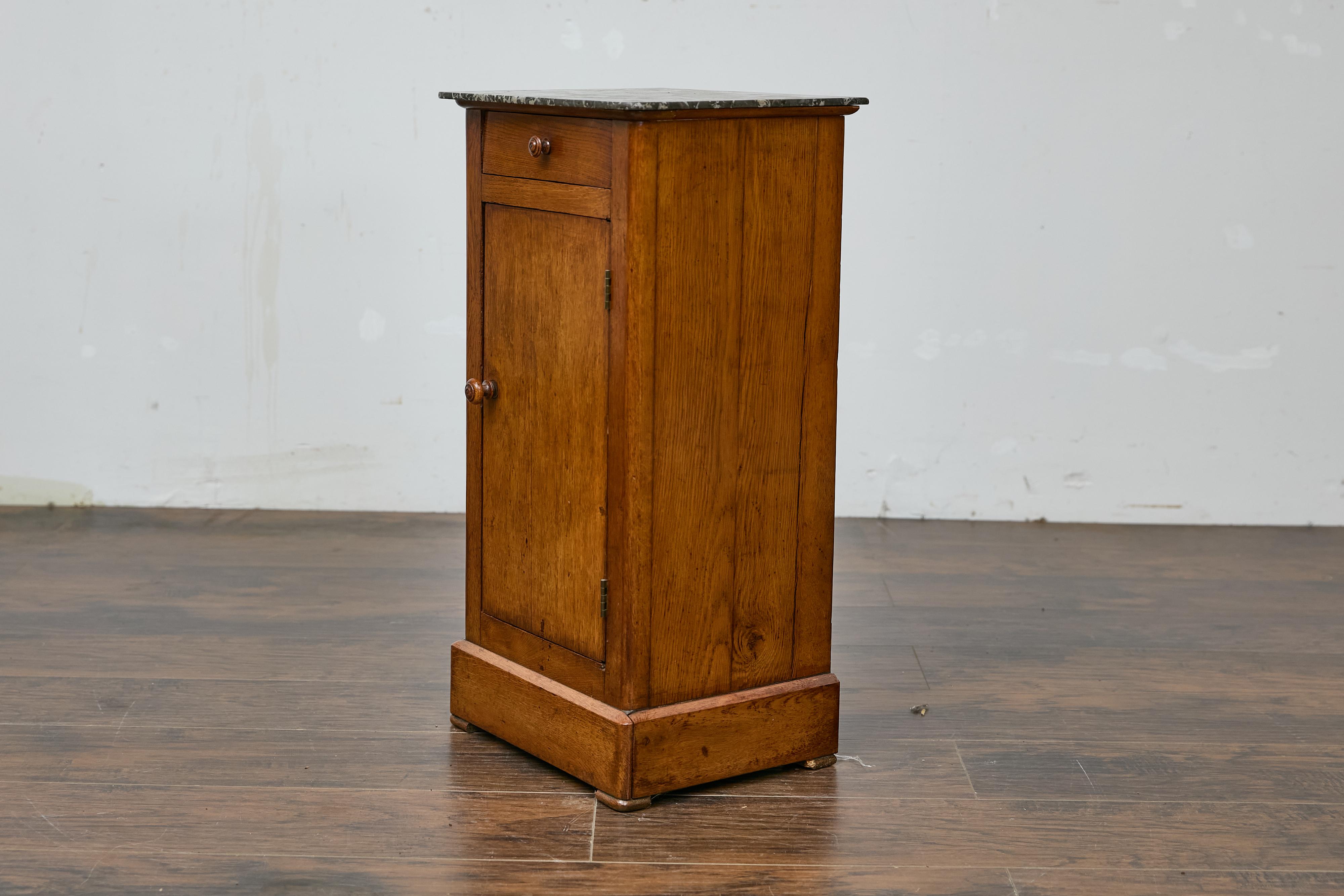 French Circa 1900 Walnut Small Cabinet with Marble Top and Single Door Storage For Sale 3