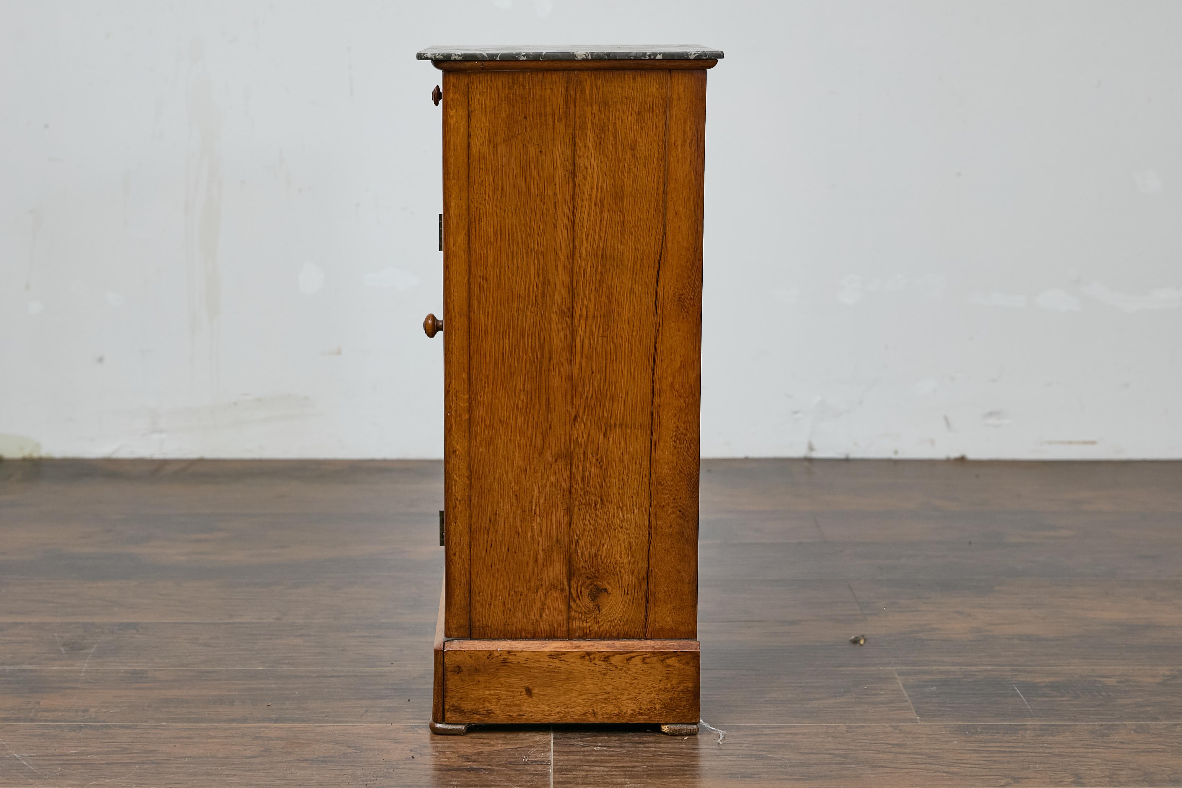 French Circa 1900 Walnut Small Cabinet with Marble Top and Single Door Storage For Sale 4