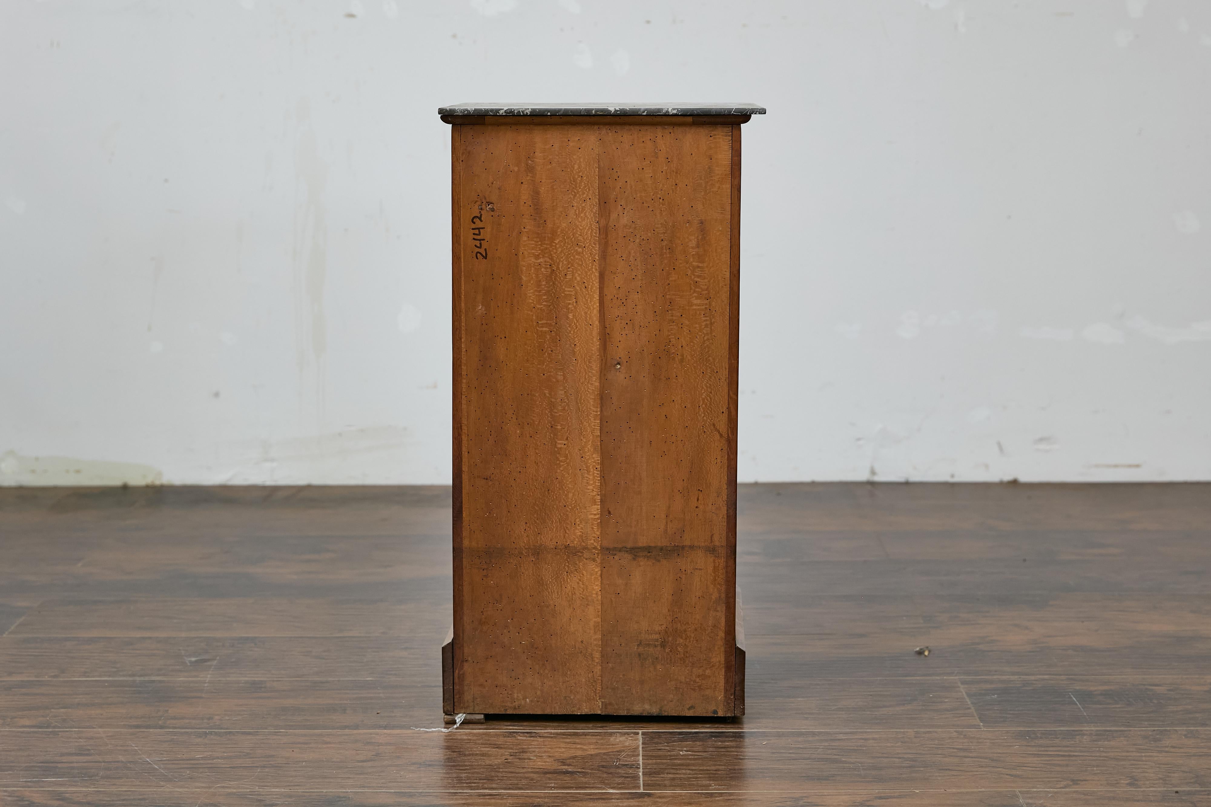French Circa 1900 Walnut Small Cabinet with Marble Top and Single Door Storage For Sale 5