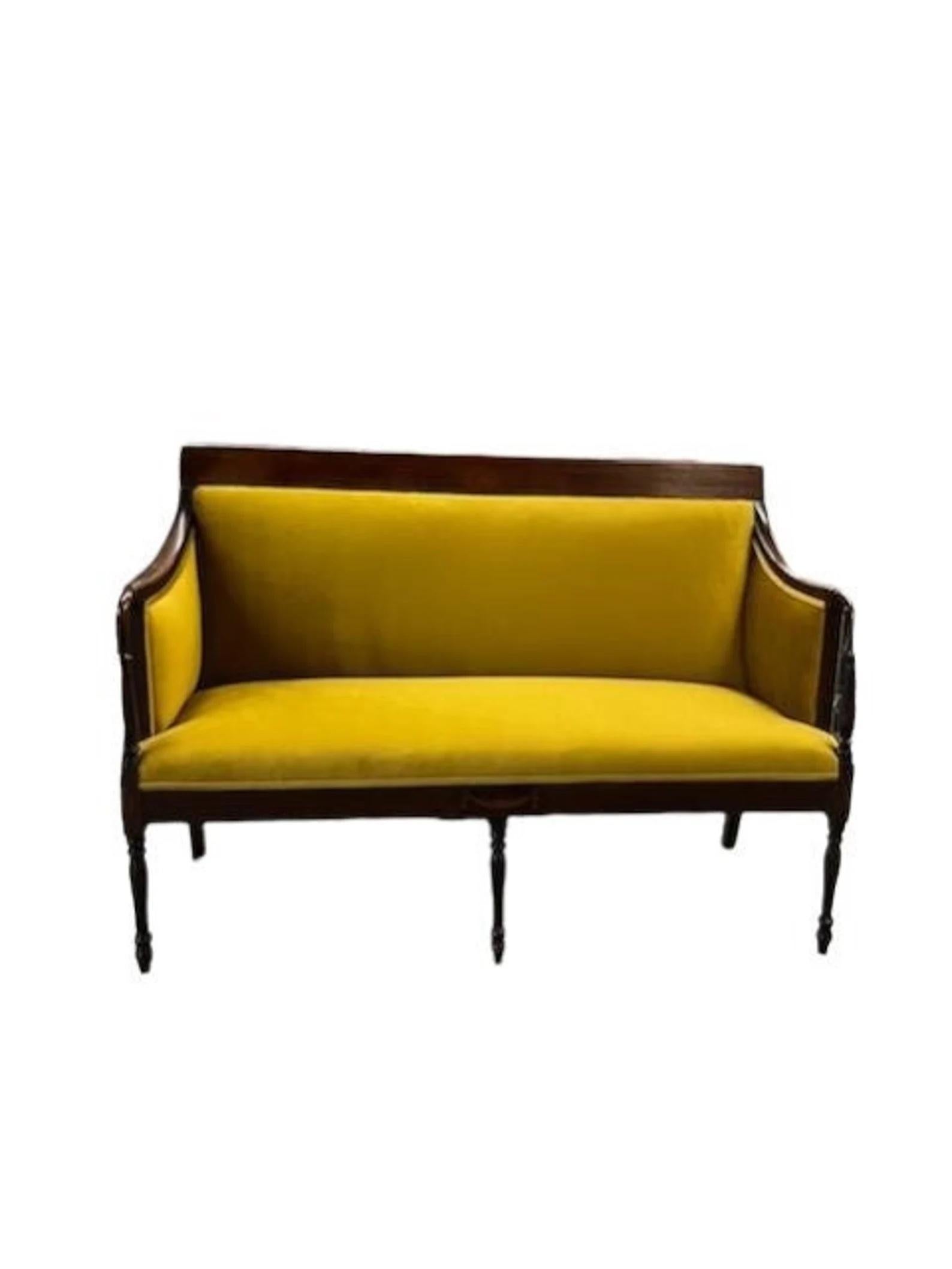 French Circa 1900’s restored mahogany settee in premium commercial grade yellow gold velvet reupholstery


Excellent Refurbished Vintage Condition! 
Fabric is a sumptuous yellow gold and soft to the touch.

Dimensions: (inches) 

Height: