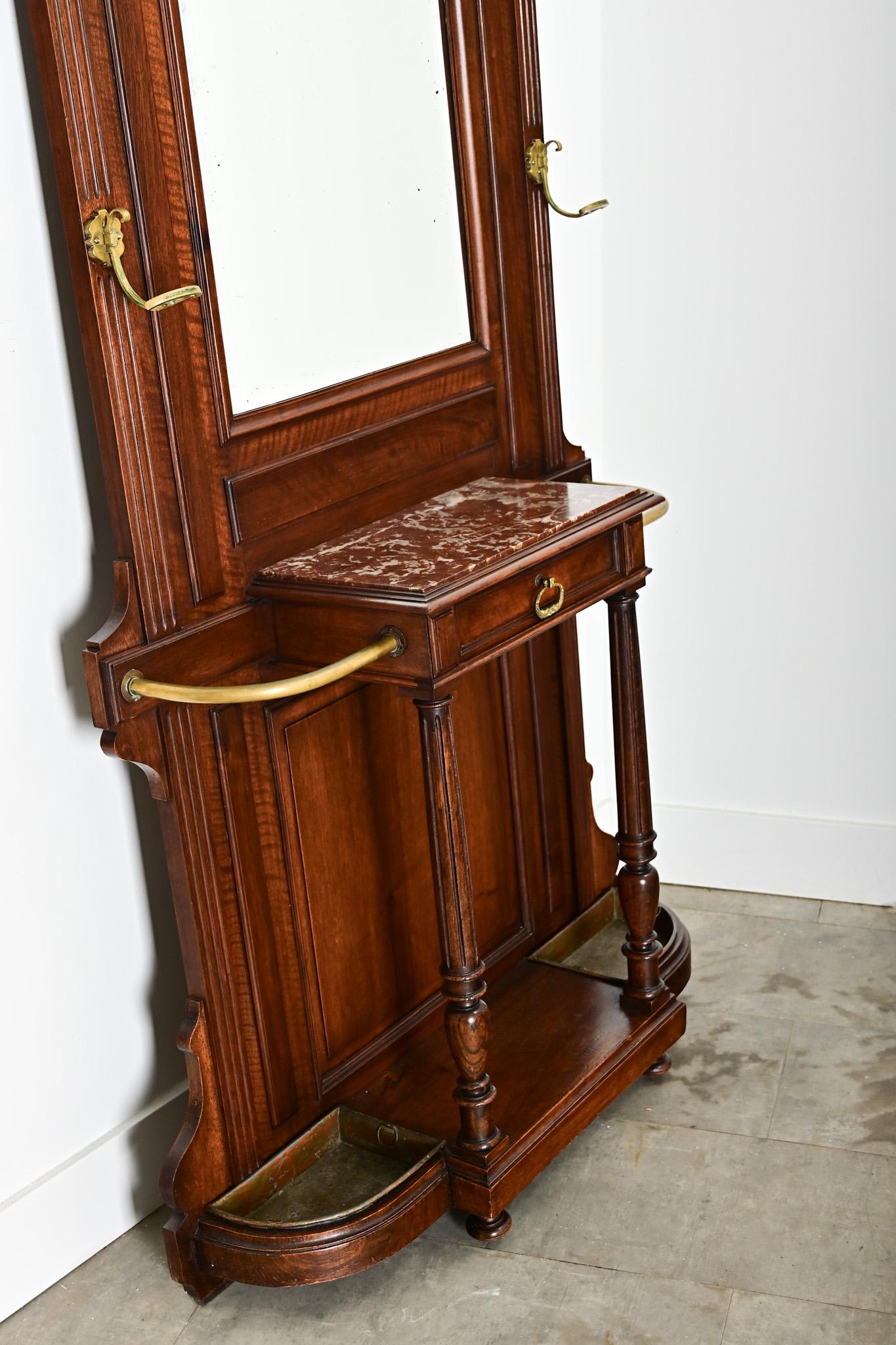 20th Century French Circa 1920 Mahogany Vestiare Hall Rack For Sale